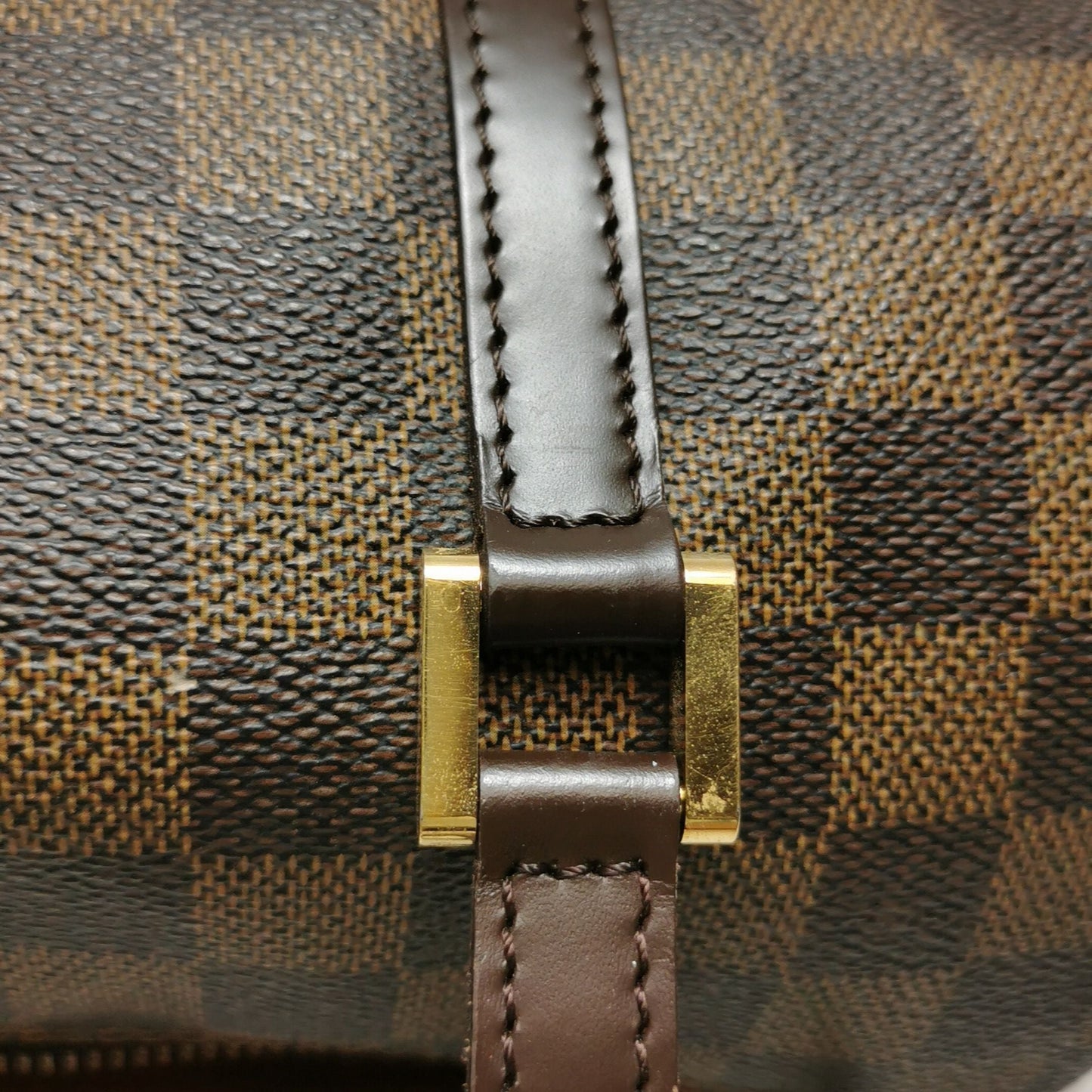 Preloved GLM-Papillon Medium Checkered Canvas Round Barrel Bag 250425781165294