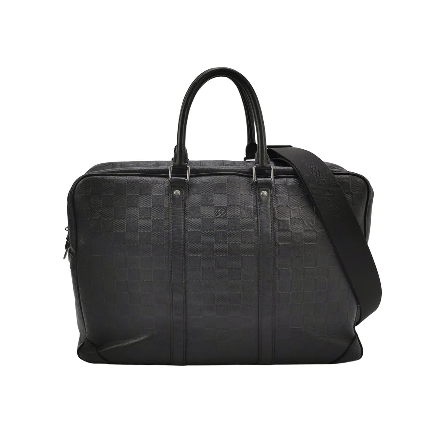 Preloved GLM-Porte Documents Leather Check Pattern Zipper Briefcase Shoulder Bag 250422781159715