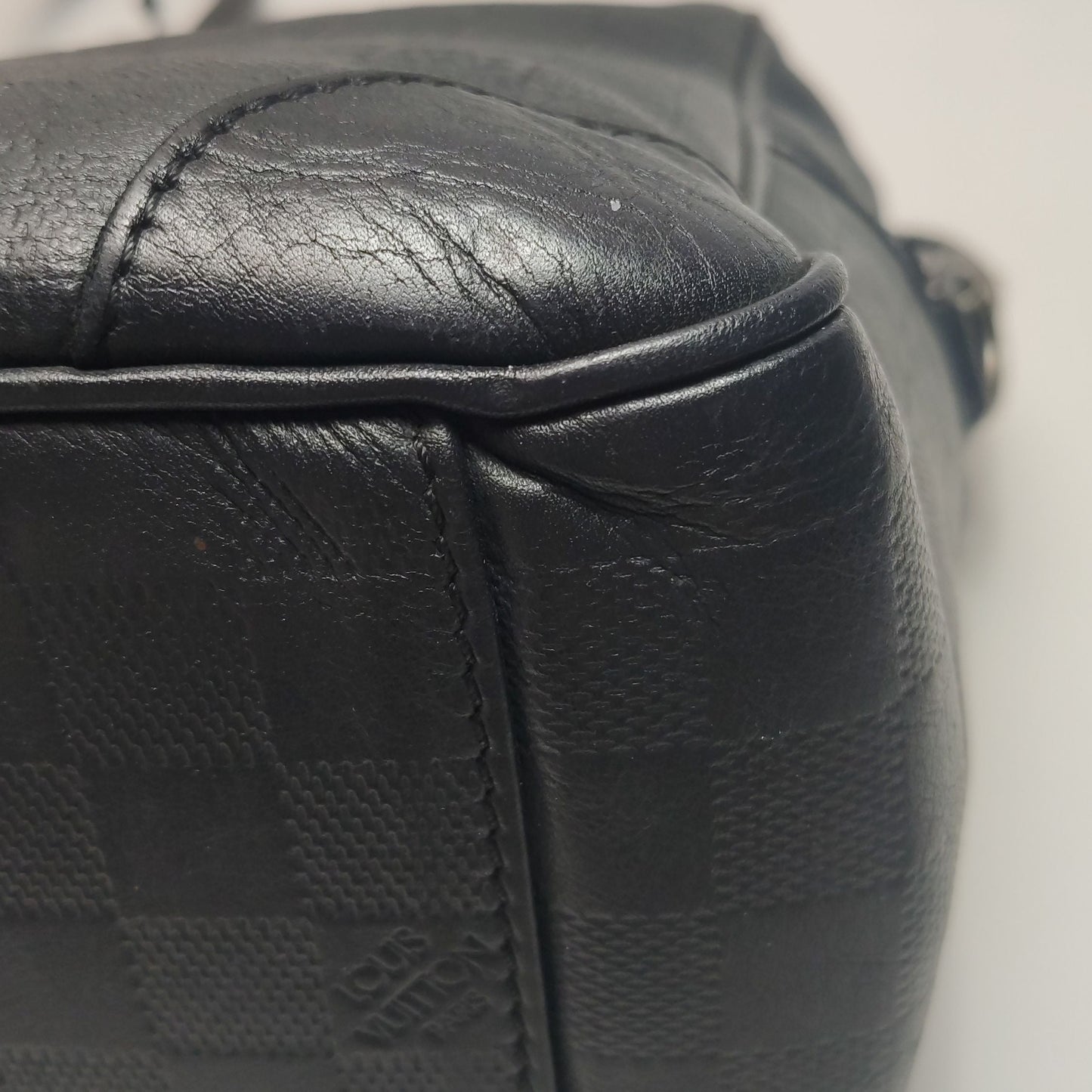 Preloved GLM-Porte Documents Leather Check Pattern Zipper Briefcase Shoulder Bag 250422781159715