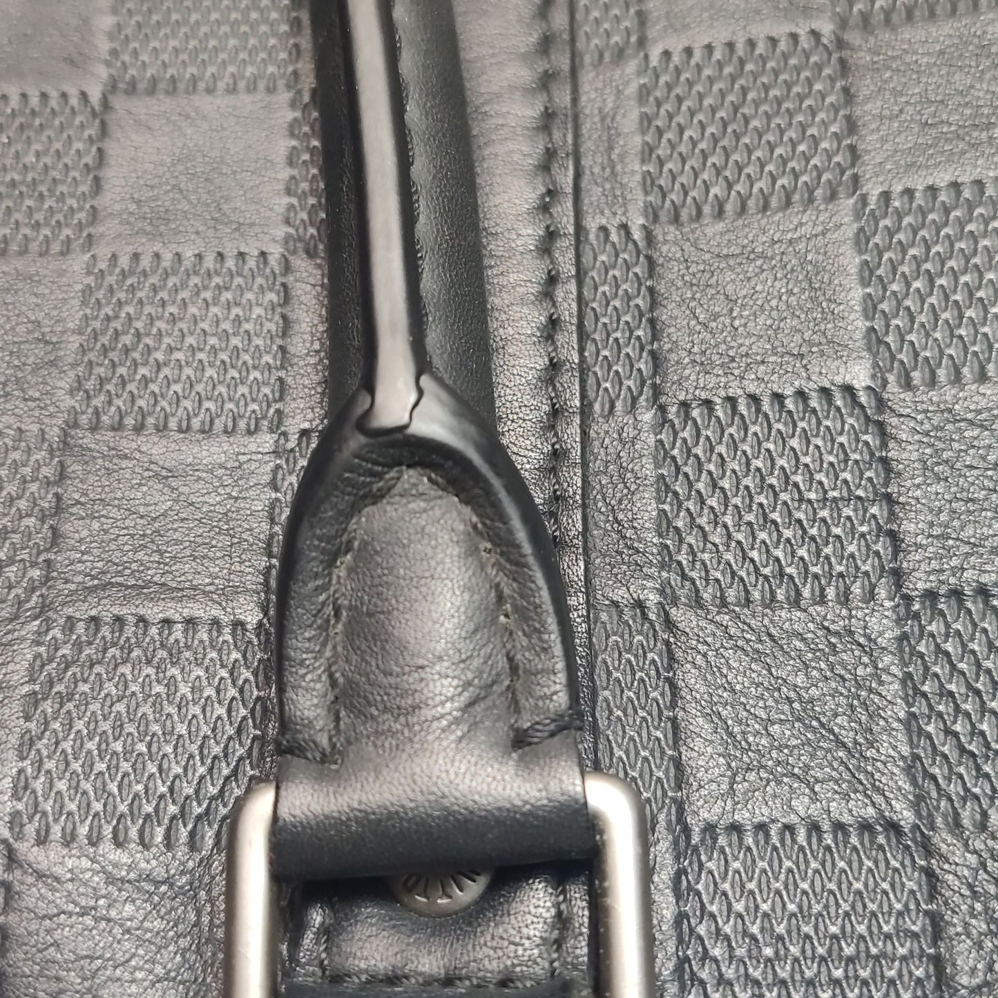 Preloved GLM-Porte Documents Leather Check Pattern Zipper Briefcase Shoulder Bag 250422781159715