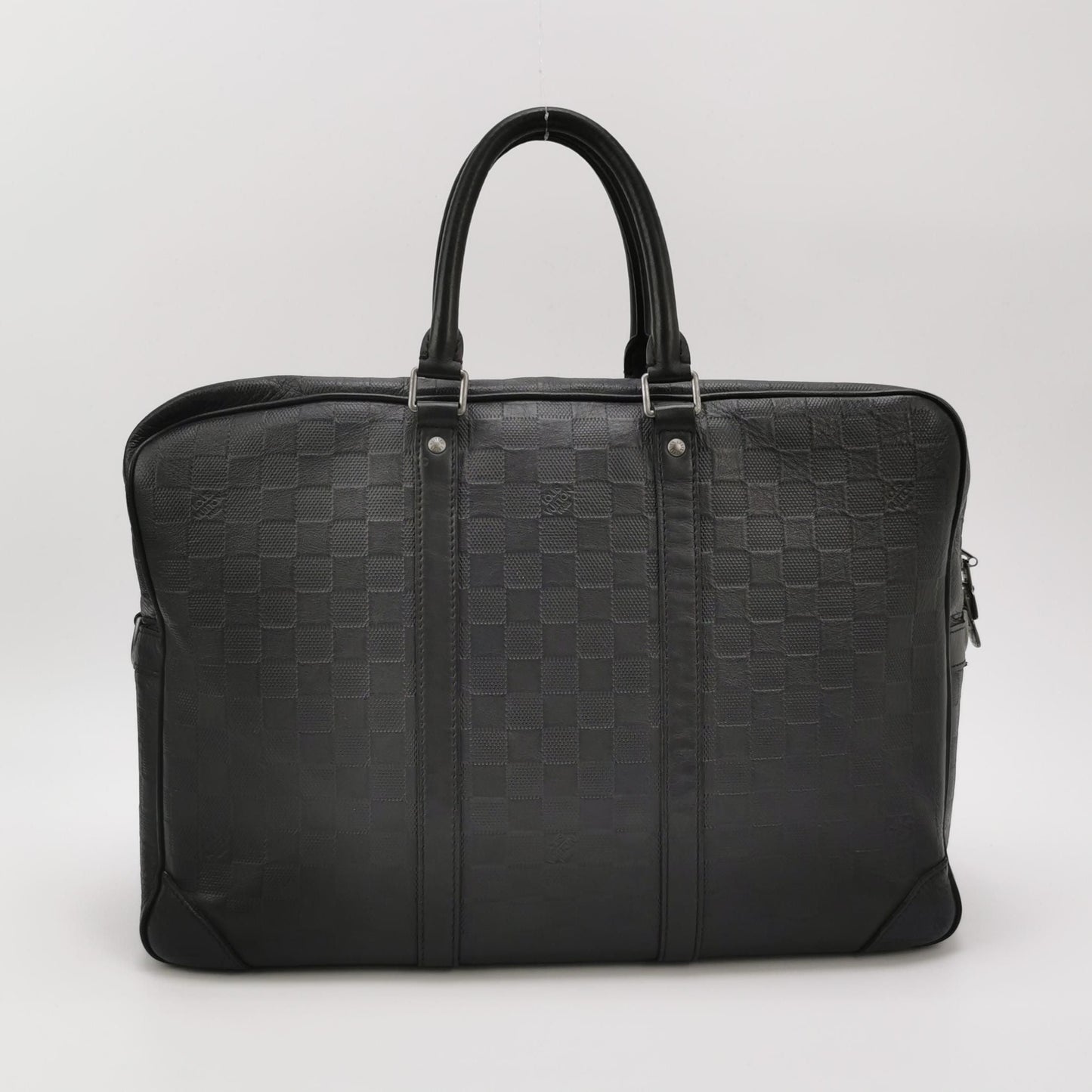 Preloved GLM-Porte Documents Leather Check Pattern Zipper Briefcase Shoulder Bag 250422781159715