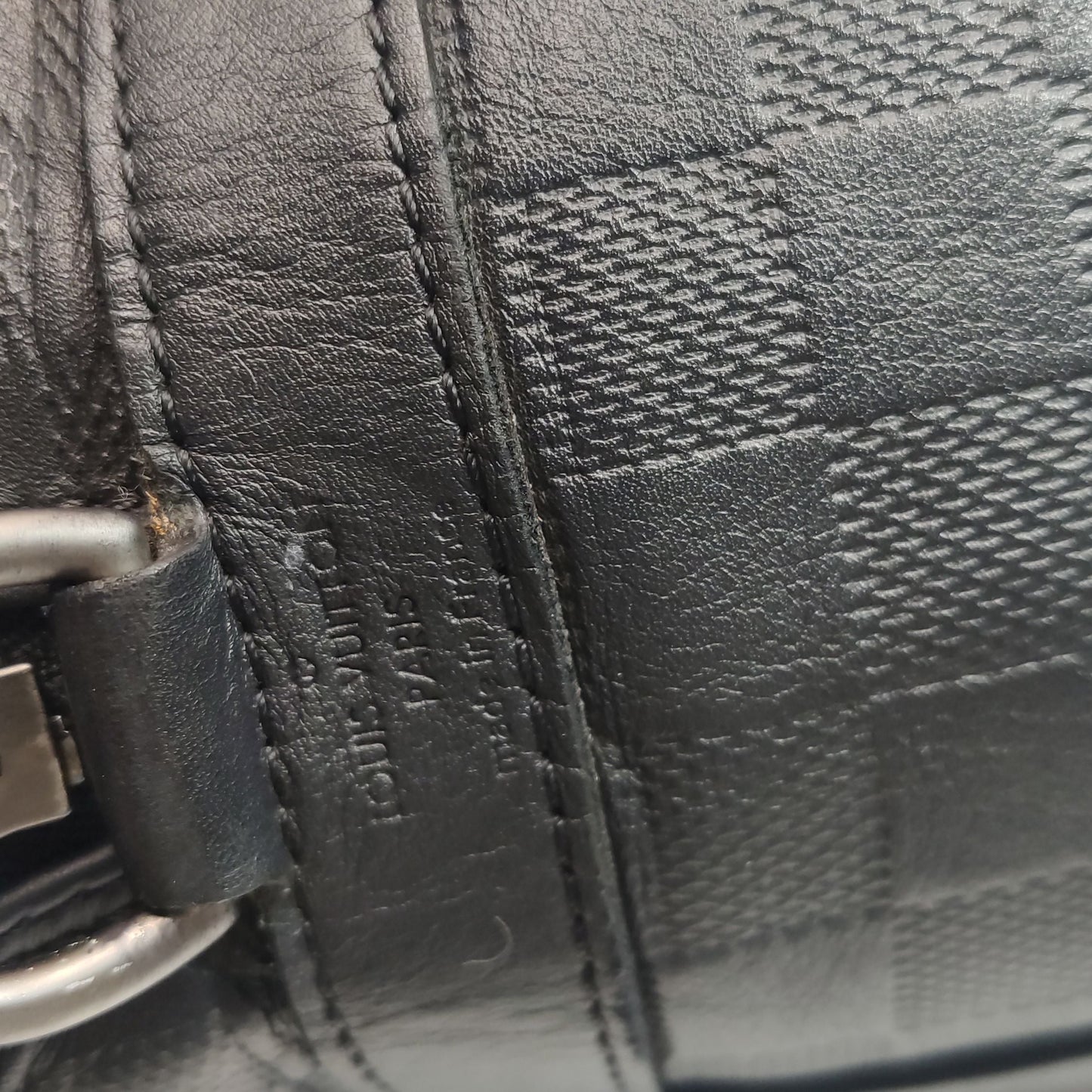 Preloved GLM-Porte Documents Leather Check Pattern Zipper Briefcase Shoulder Bag 250422781159715