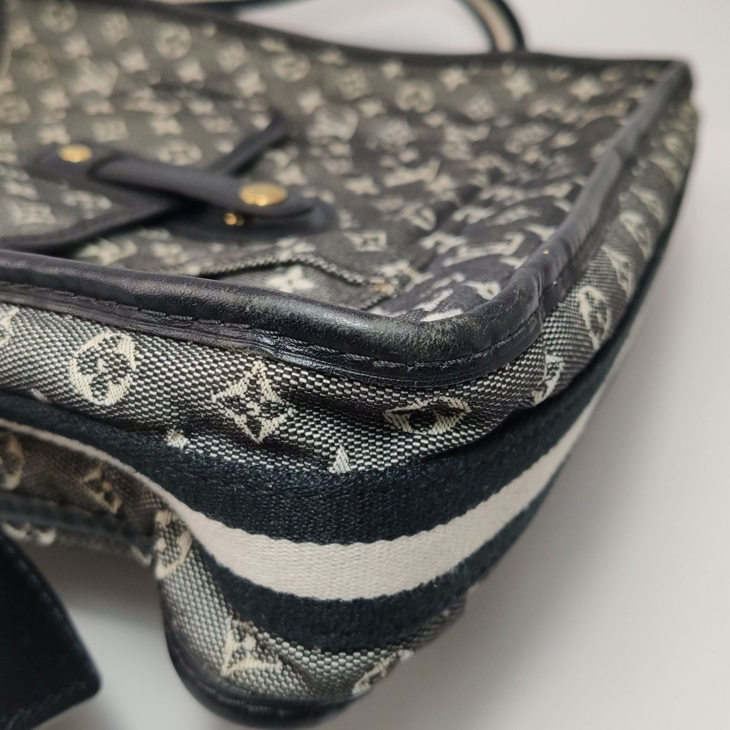 Preloved GLM-Besace Mary Kate Leather Canvas Crossbody Bag 250408781140156