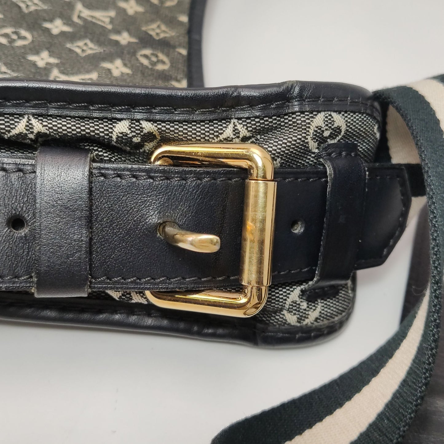 Preloved GLM-Besace Mary Kate Leather Canvas Crossbody Bag 250408781140156