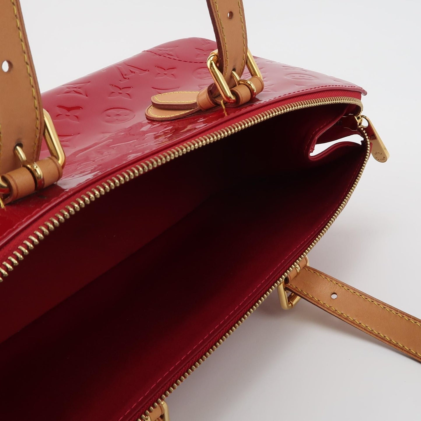 Preloved GLM-Rosewood Patent Leather and Vegetable-Tanned Monogram Embossed Triangle Shoulder Bag 250330781127737