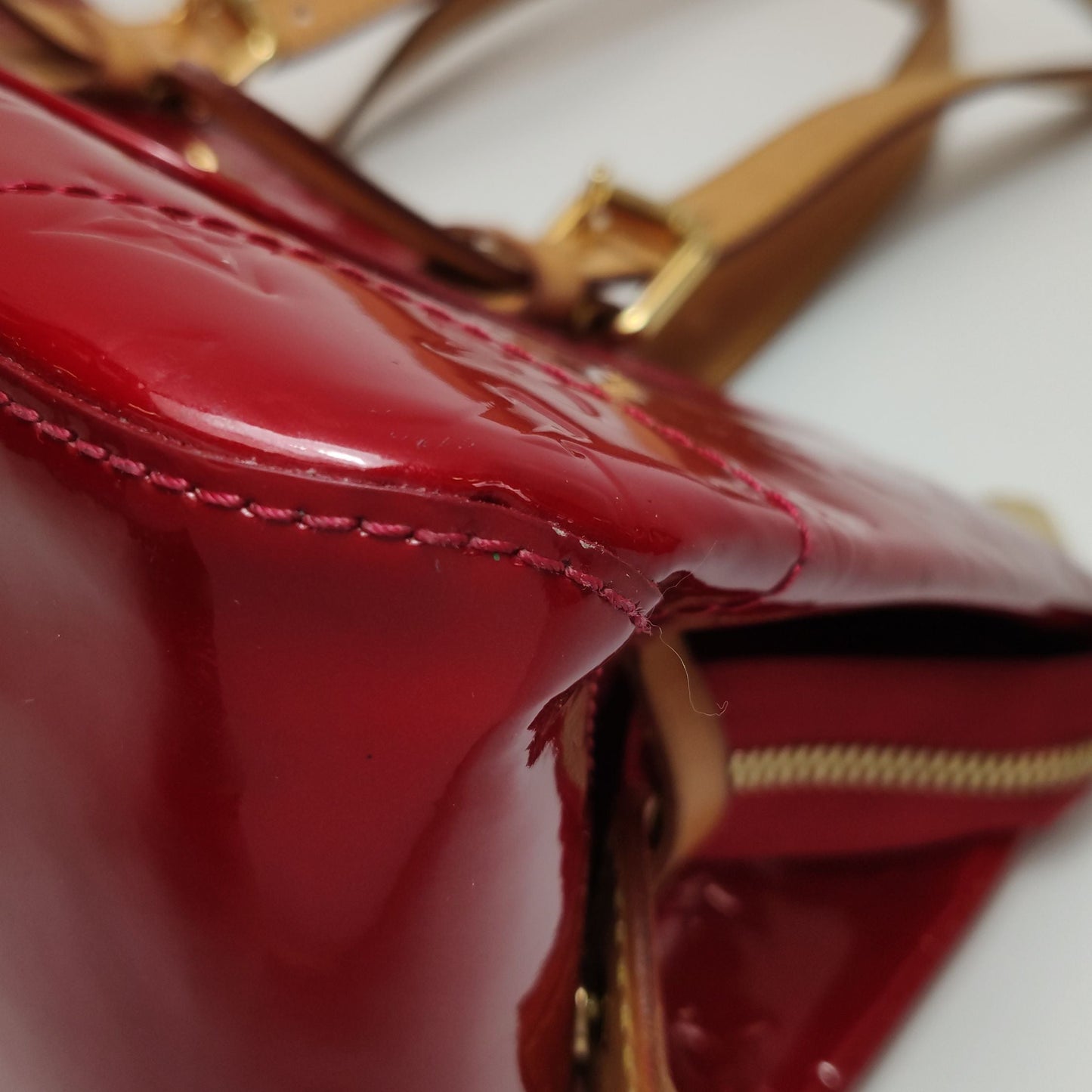 Preloved GLM-Rosewood Patent Leather and Vegetable-Tanned Monogram Embossed Triangle Shoulder Bag 250330781127737