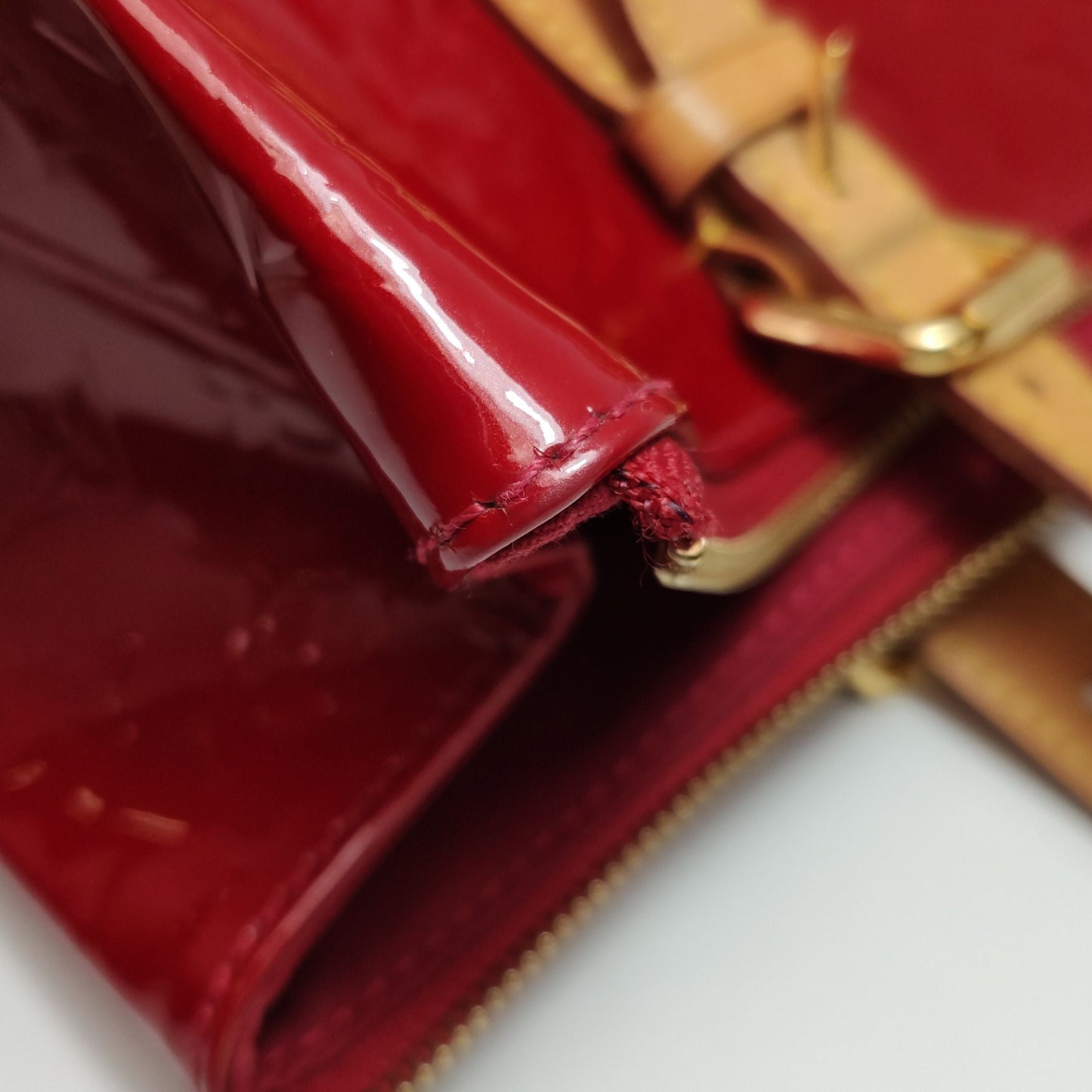 Preloved GLM-Rosewood Patent Leather and Vegetable-Tanned Monogram Embossed Triangle Shoulder Bag 250330781127737