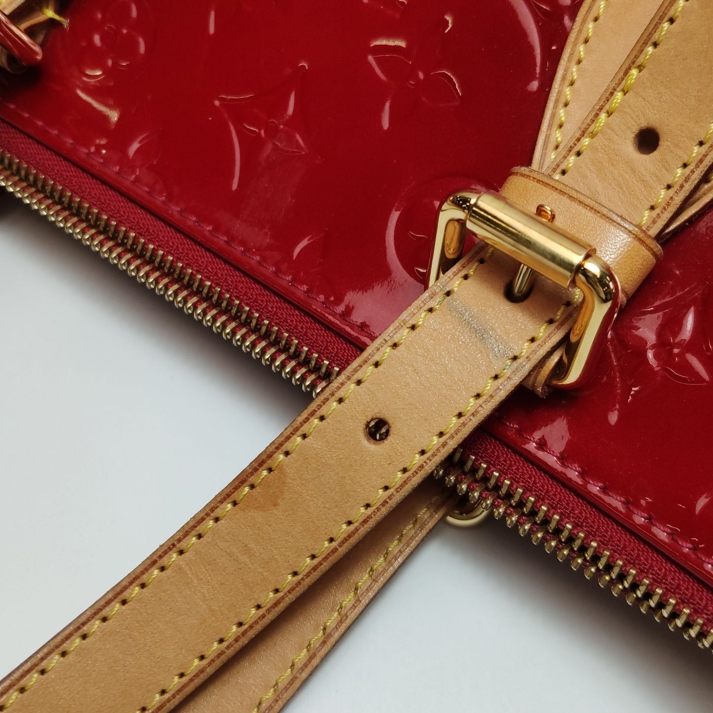 Preloved GLM-Rosewood Patent Leather and Vegetable-Tanned Monogram Embossed Triangle Shoulder Bag 250330781127737
