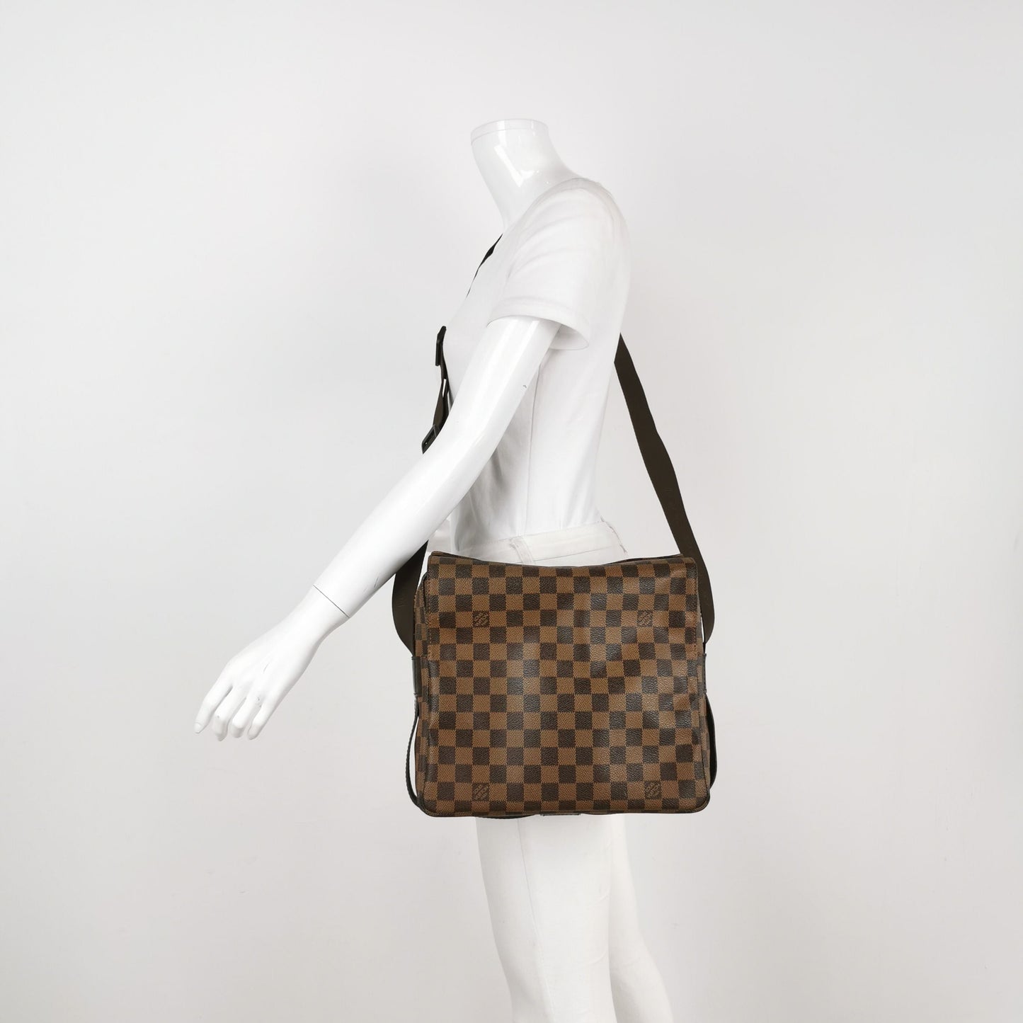 Preloved GLM-Naviglio Leather Checkered Flap Messenger Crossbody Bag 250326781122316