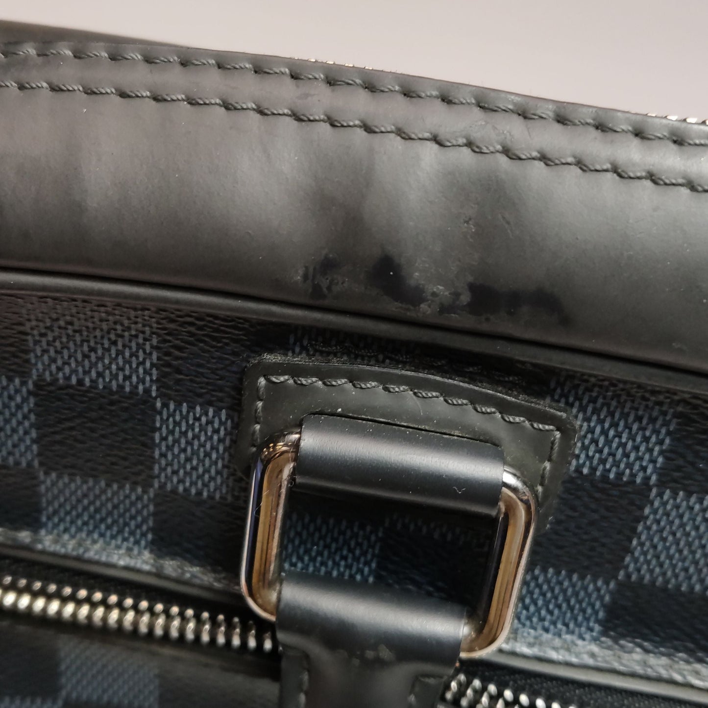 Preloved GLM-Porte Documents Leather Checkerboard Logo Briefcase Handbag 250322781115994