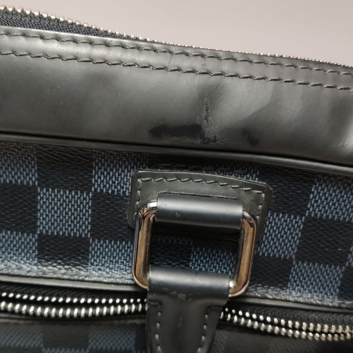 Preloved GLM-Porte Documents Leather Checkerboard Logo Briefcase Handbag 250322781115994