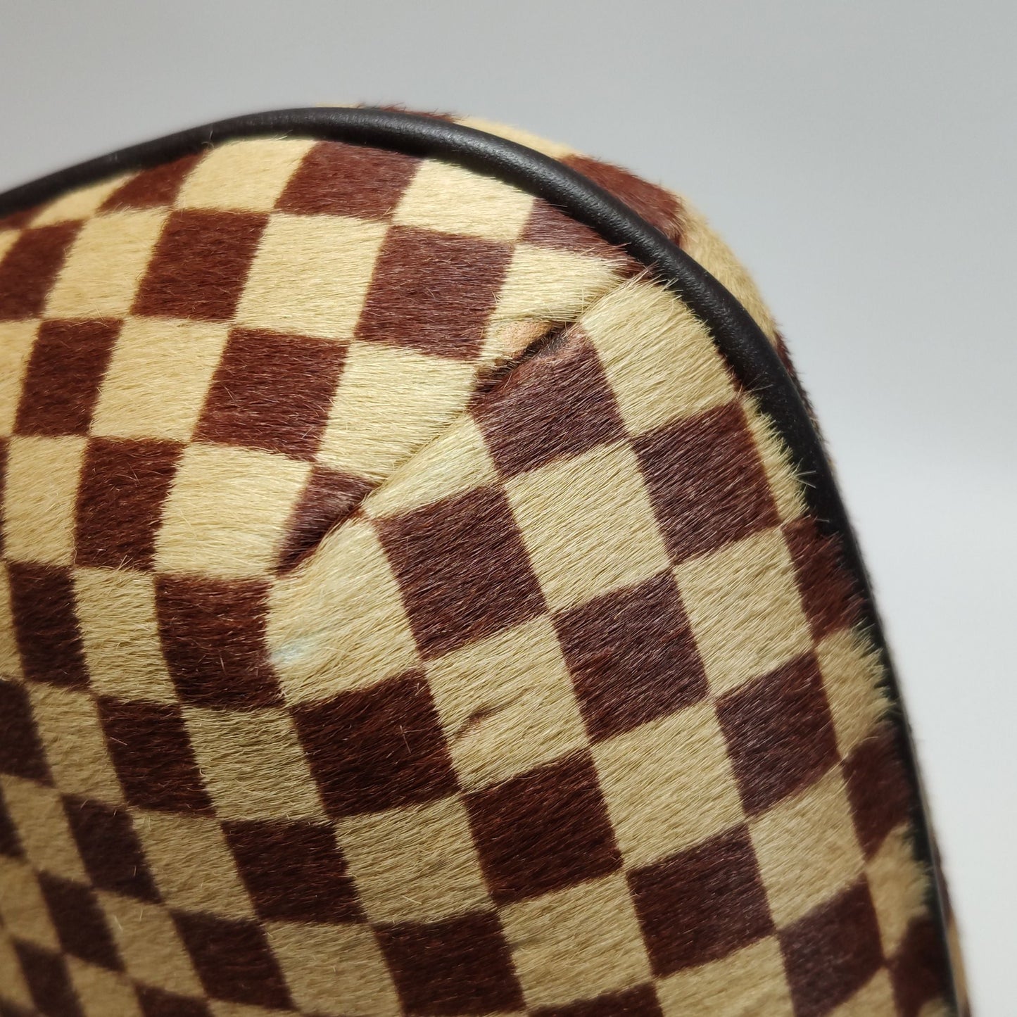 Preloved GLM-Tigre Leather and Pony Hair Checkerboard Mahjong Bag 250313781103197