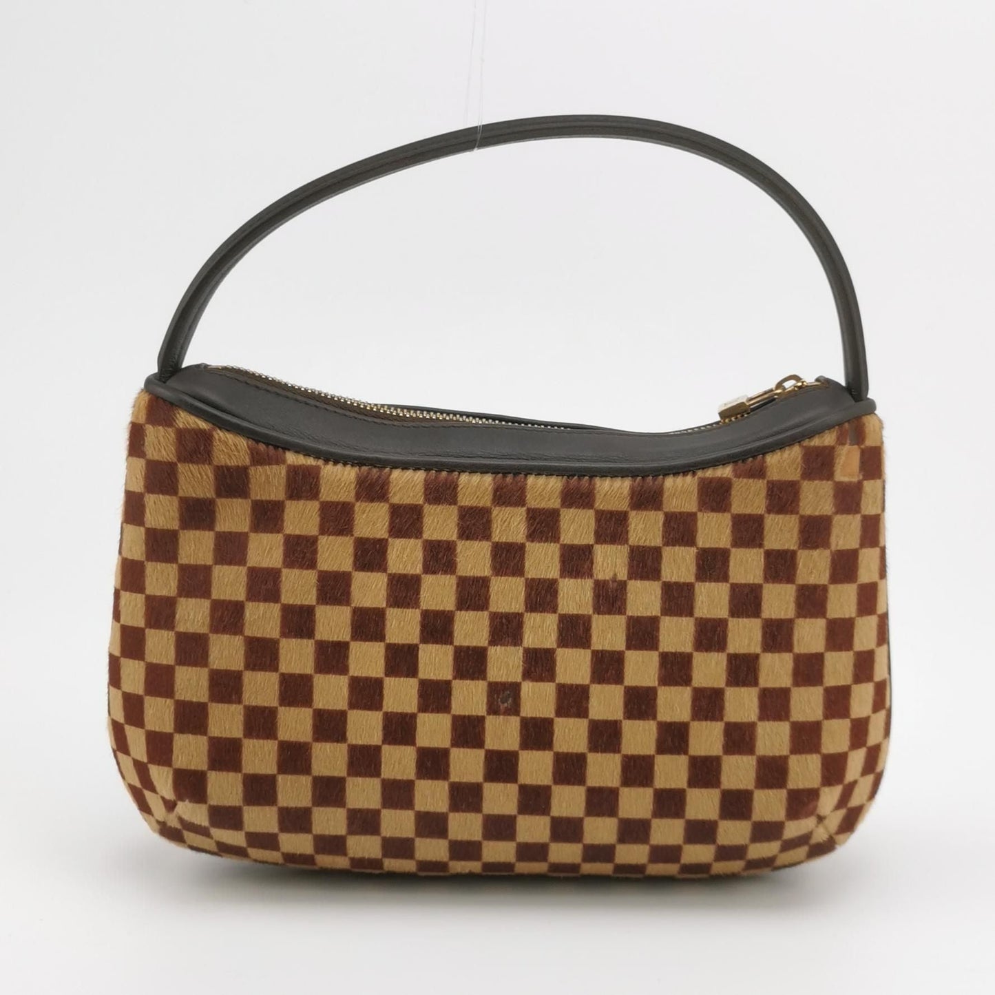 Preloved GLM-Tigre Leather and Pony Hair Checkerboard Mahjong Bag 250313781103197