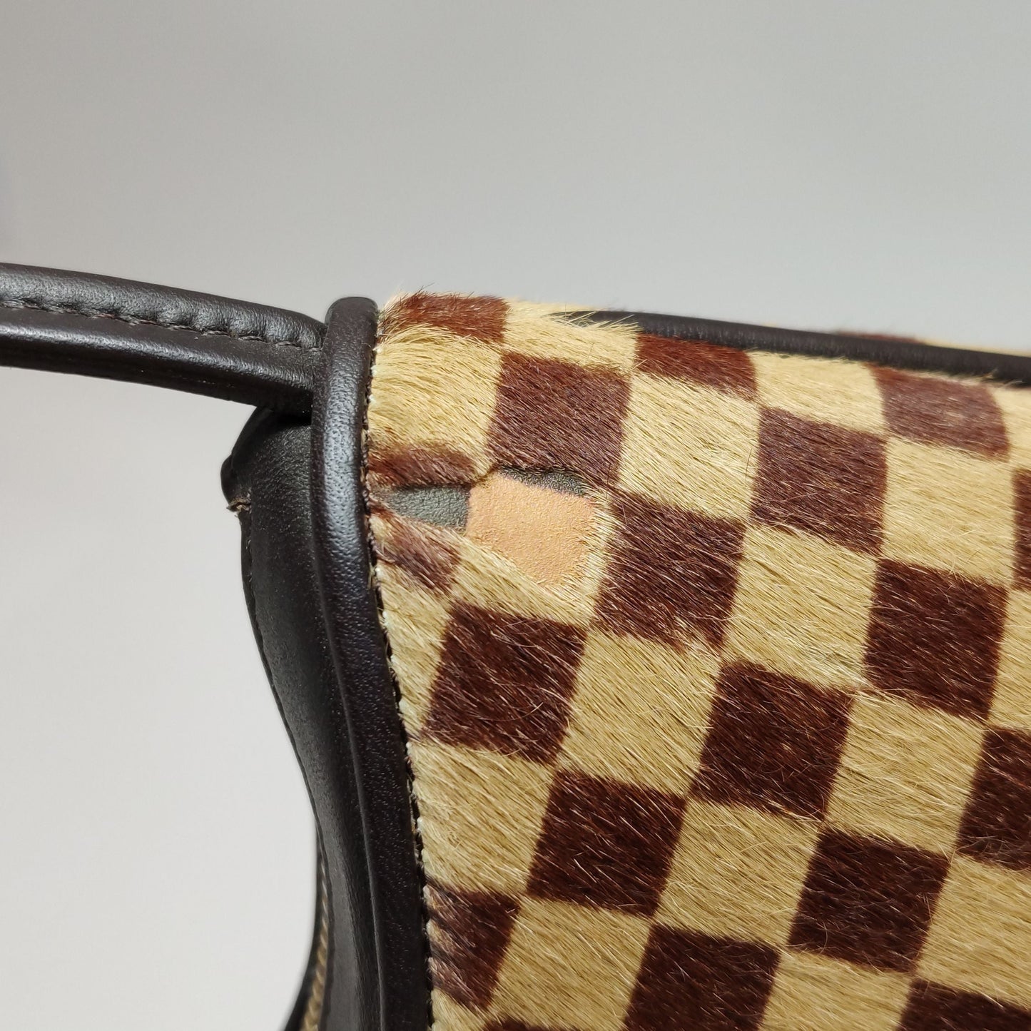 Preloved GLM-Tigre Leather and Pony Hair Checkerboard Mahjong Bag 250313781103197