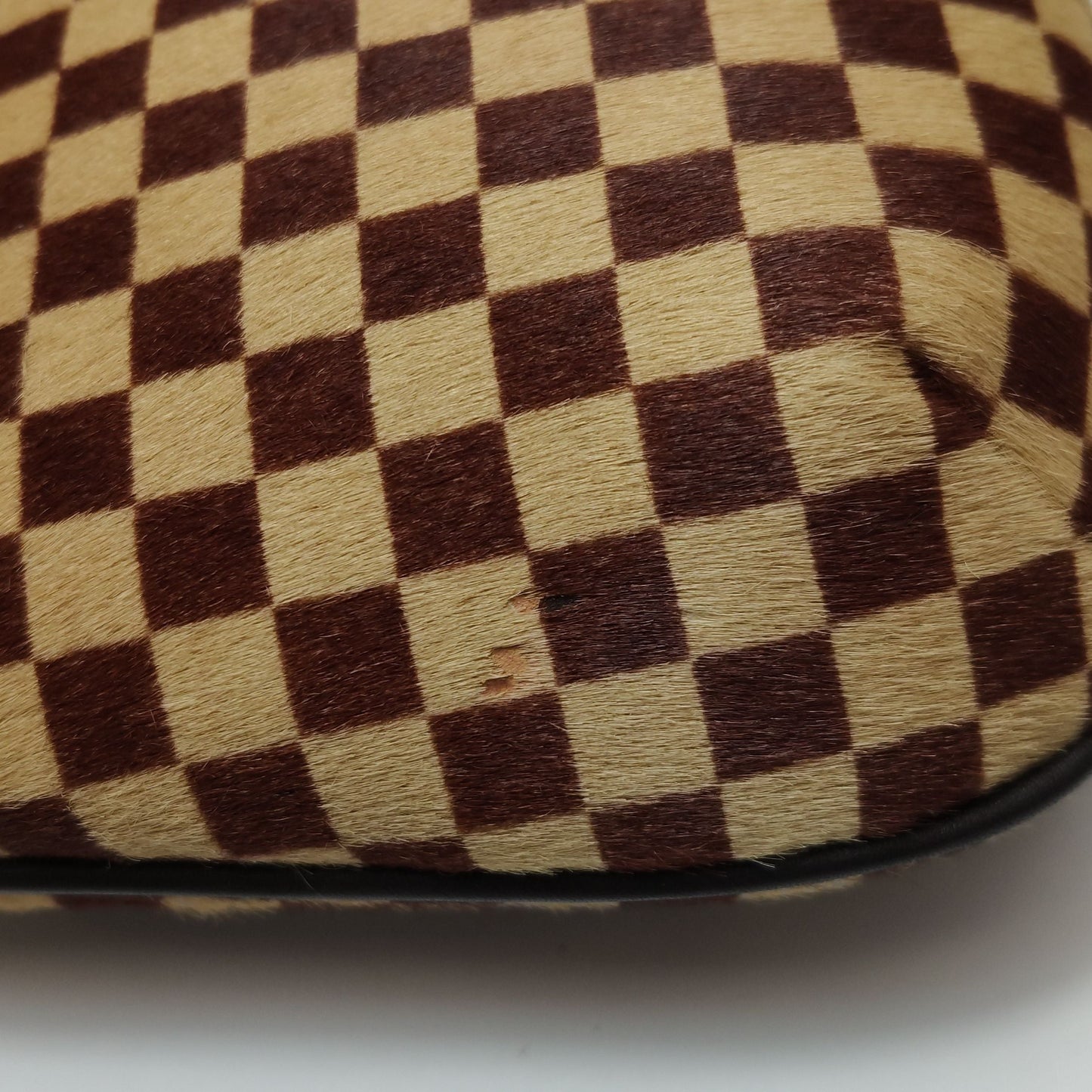 Preloved GLM-Tigre Leather and Pony Hair Checkerboard Mahjong Bag 250313781103197