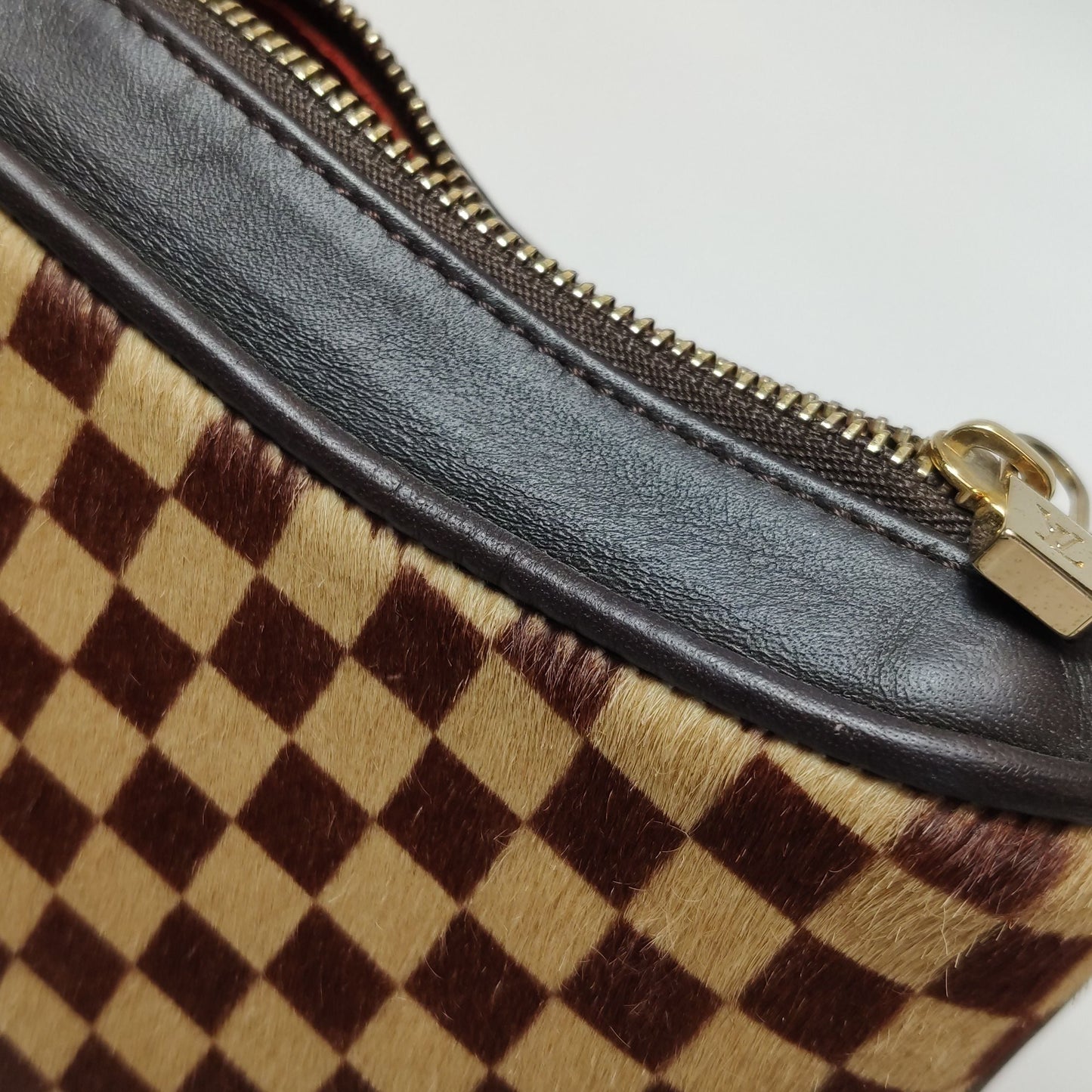 Preloved GLM-Tigre Leather and Pony Hair Checkerboard Mahjong Bag 250313781103197