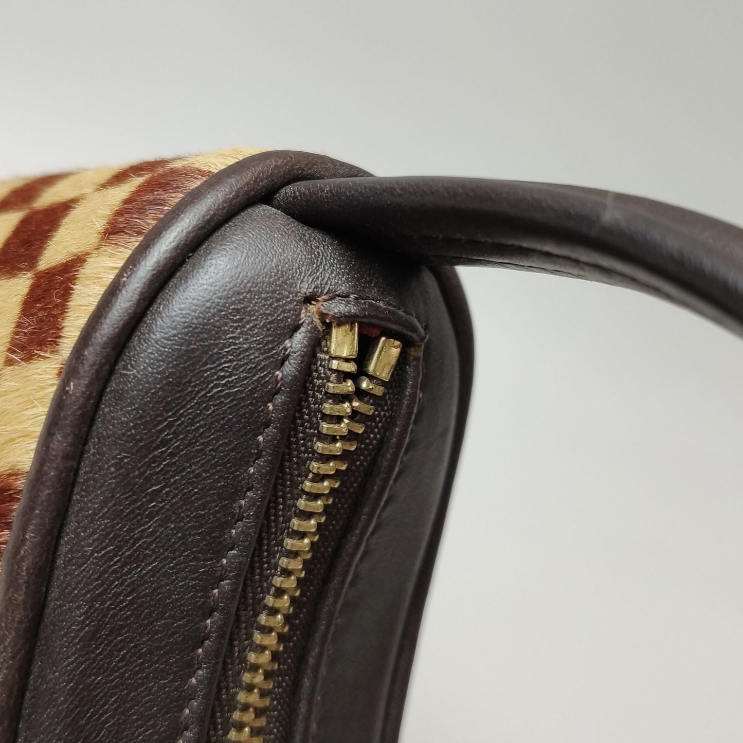 Preloved GLM-Tigre Leather and Pony Hair Checkerboard Mahjong Bag 250313781103197