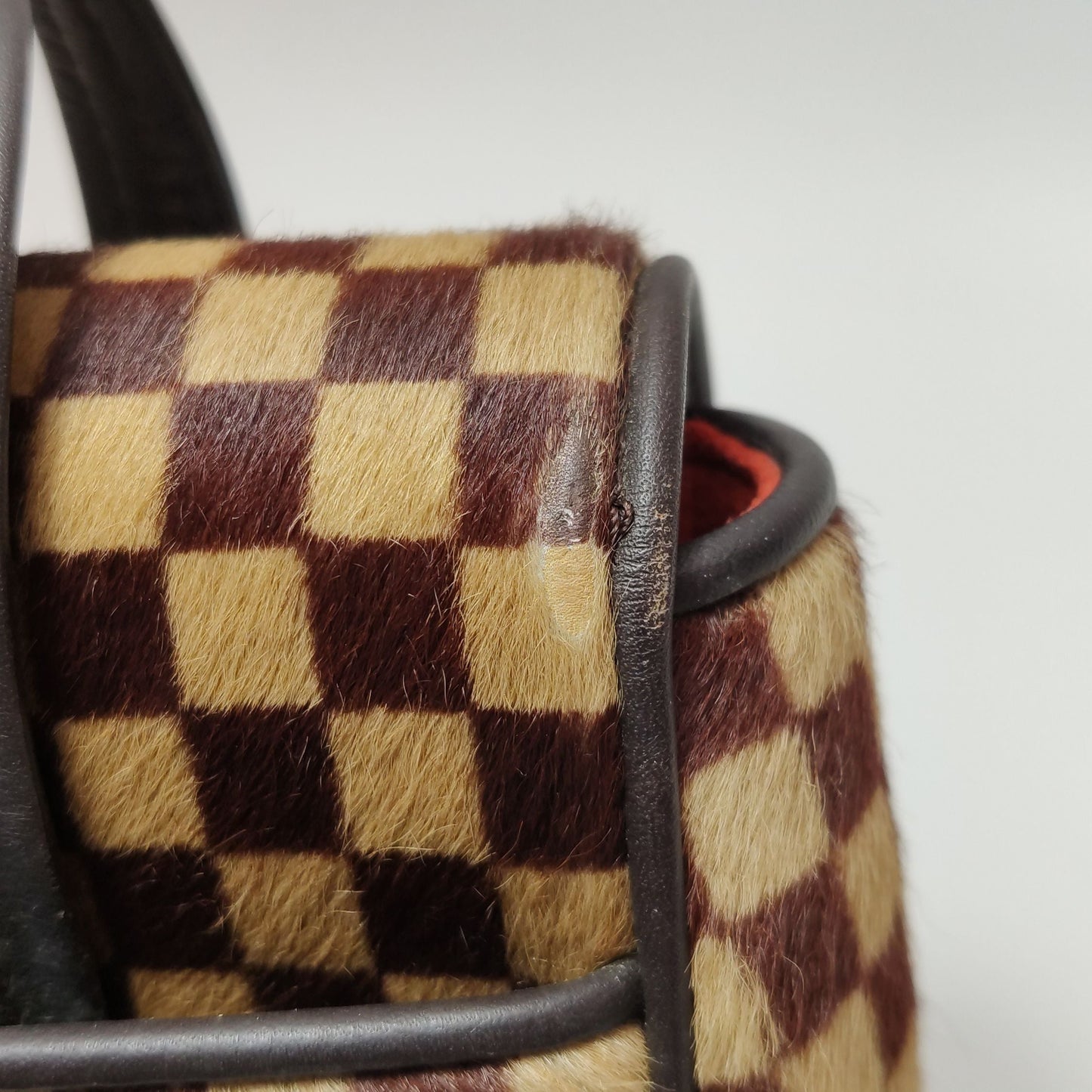 Preloved GLM-Tigre Leather and Pony Hair Checkered Flap Bag 250313781103195