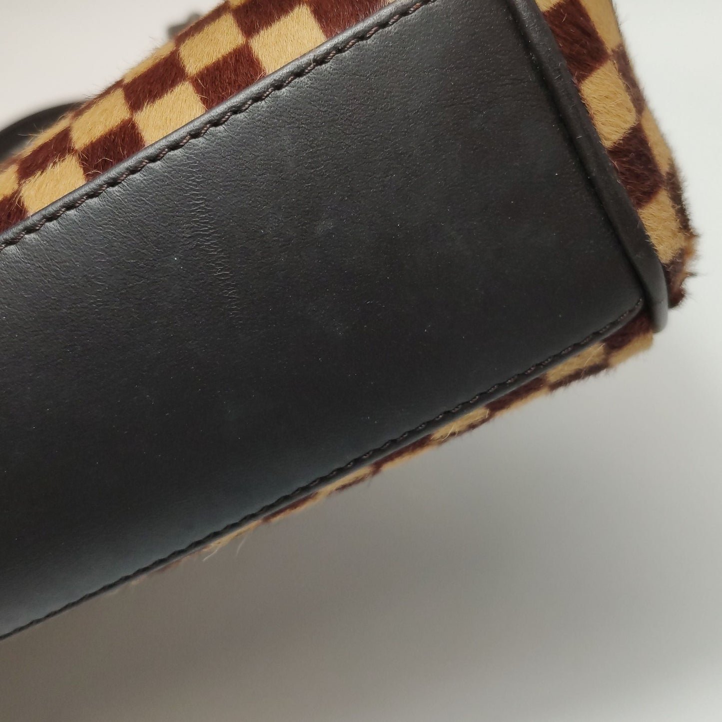 Preloved GLM-Tigre Leather and Pony Hair Checkered Flap Bag 250313781103195