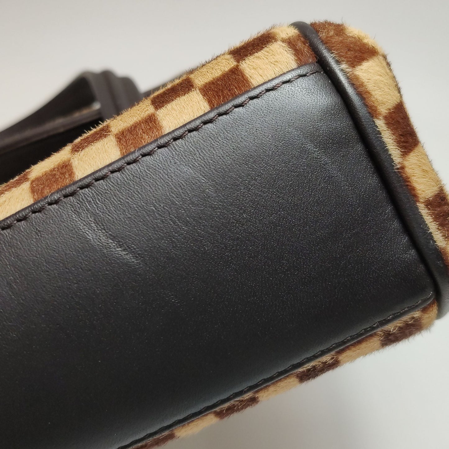 Preloved GLM-Tigre Leather and Pony Hair Checkered Flap Bag 250214781062948