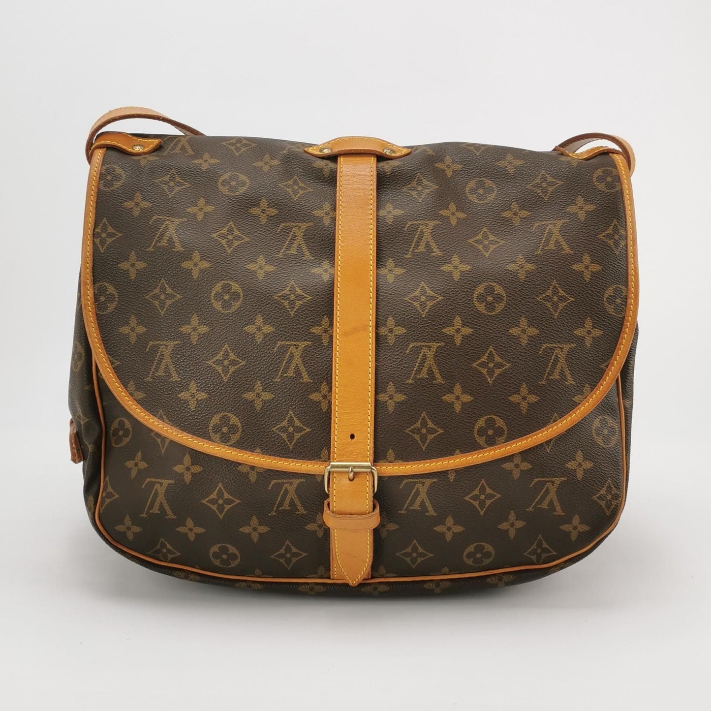 Preloved GLM-Saumur Twins Medium Vegetable Tanned Leather Monogram Print Belt Buckle  Crossbody Bag 250513781190160