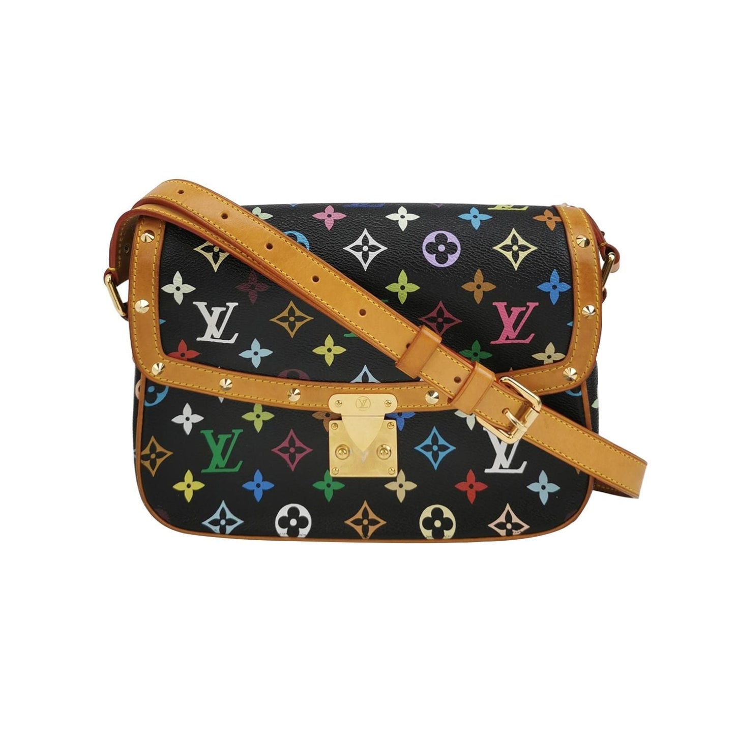 Preloved GLM-Sologne Black Multicolor Fan-shaped Buckle Messenger Bag Crossbody Bag 250418781154671