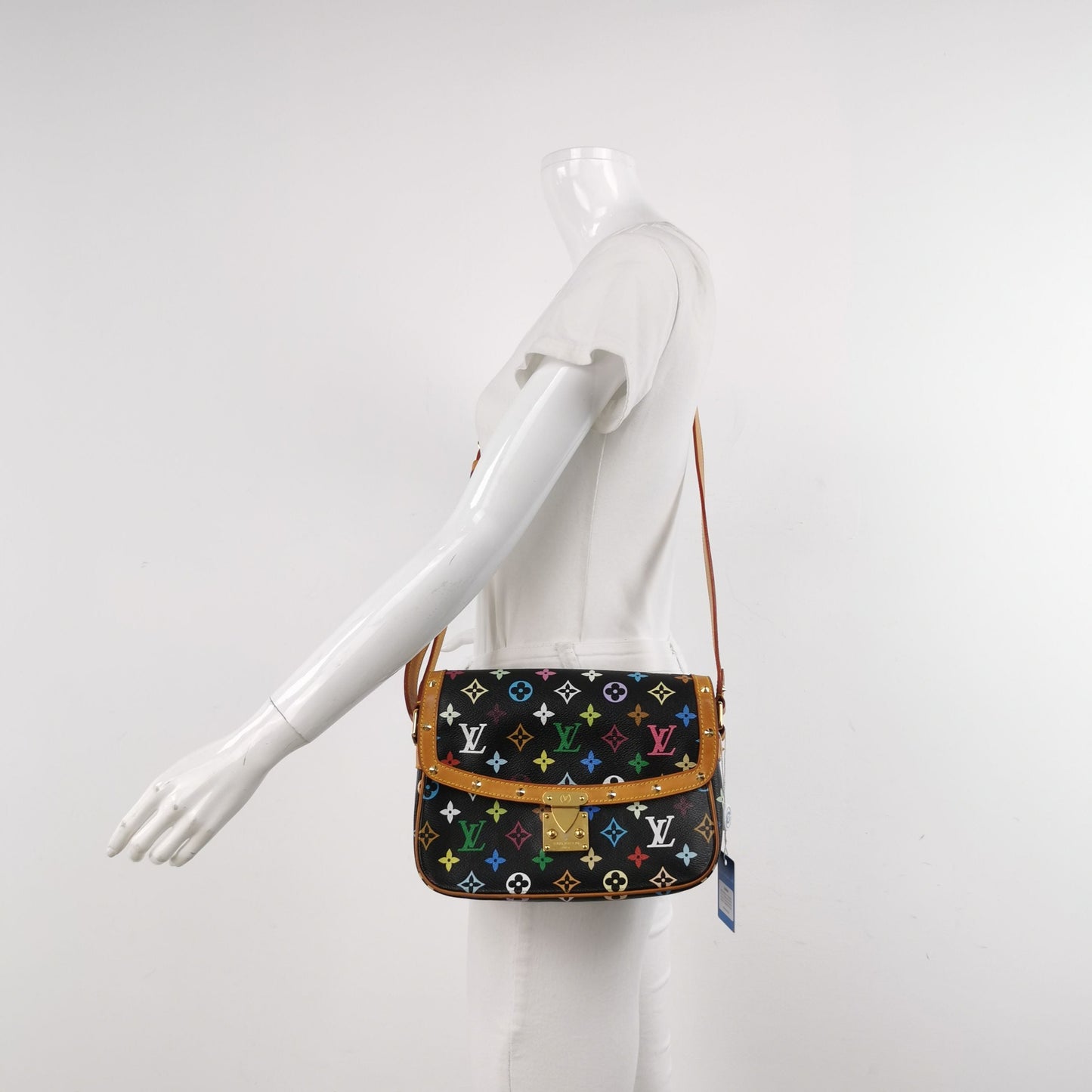 Preloved GLM-Sologne Black Multicolor Fan-shaped Buckle Messenger Bag Crossbody Bag 250418781154671