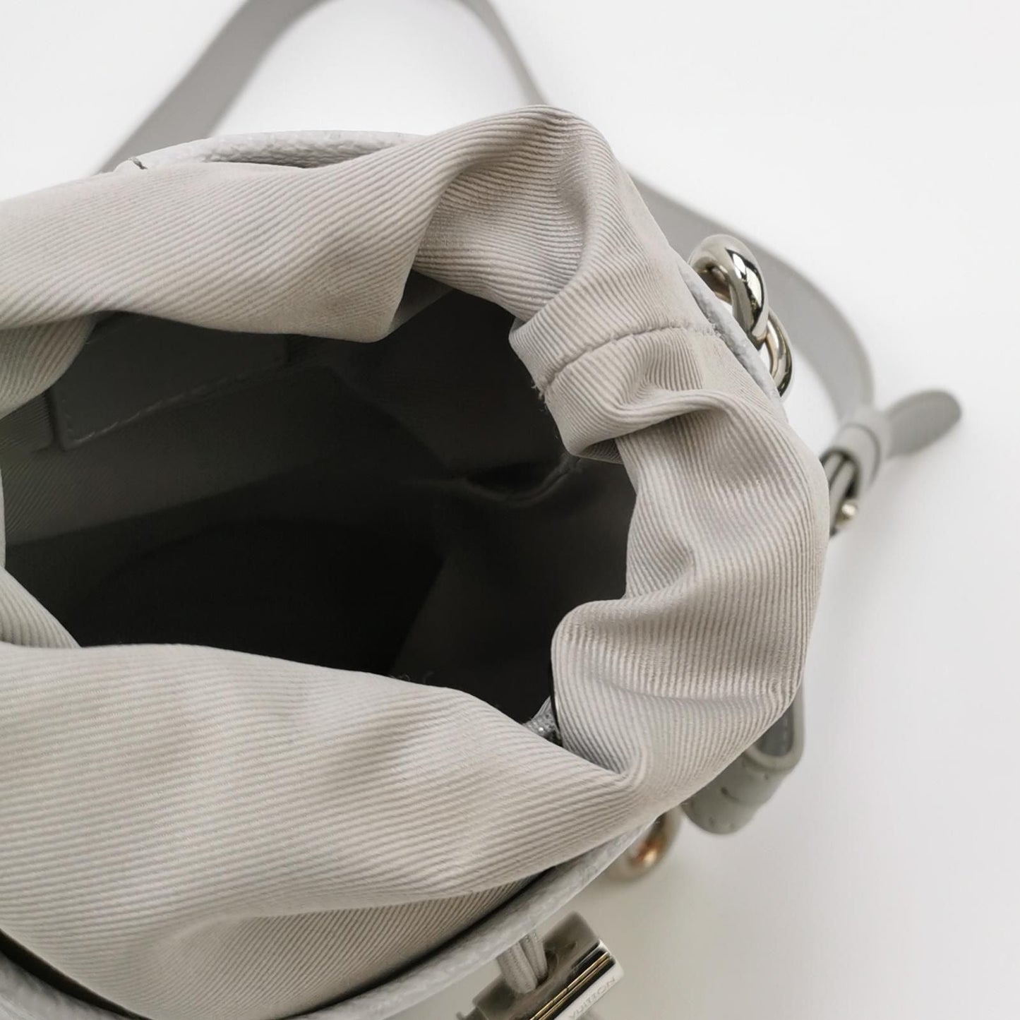 Preloved GLM-Chalk Leather Nylon Drawstring Bucket Crossbody Bag 250409781140753