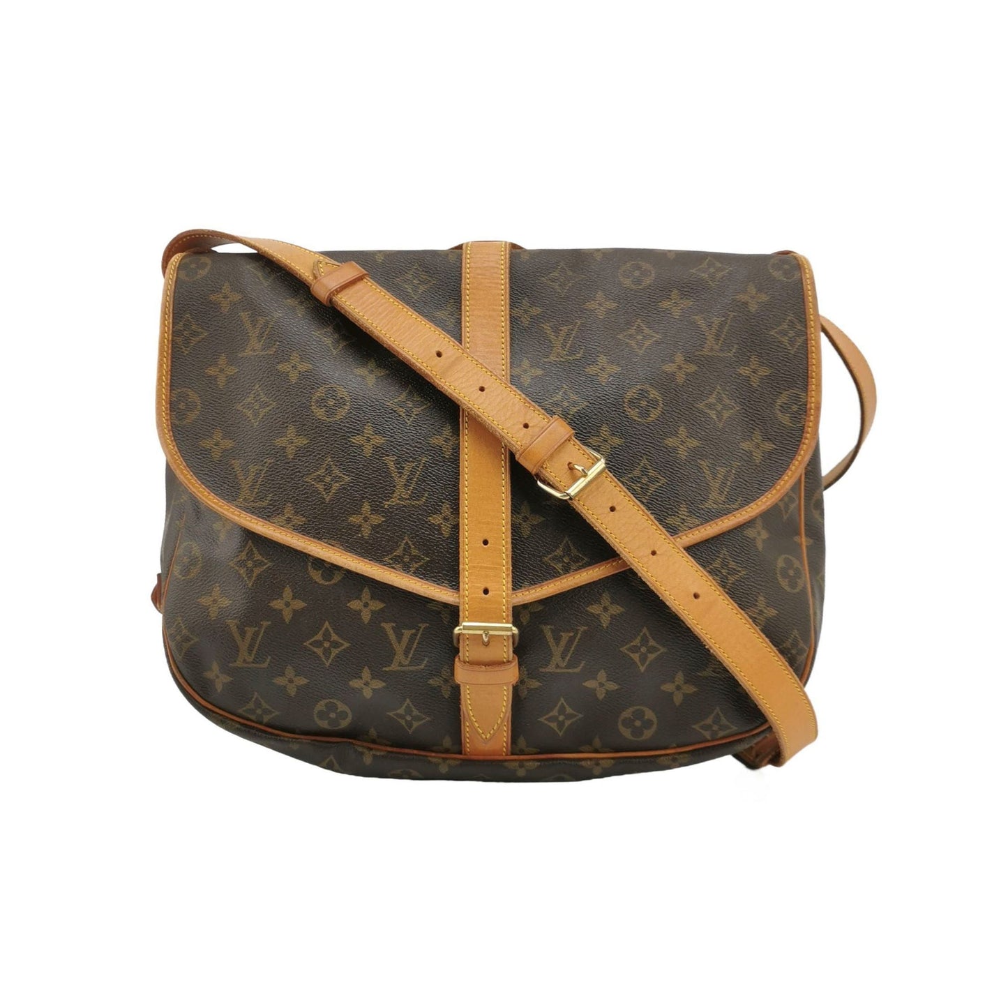 Preloved GLM-Saumur Twins Medium Vegetable Tanned Leather Monogram Print Belt Buckle  Crossbody Bag 047850500396
