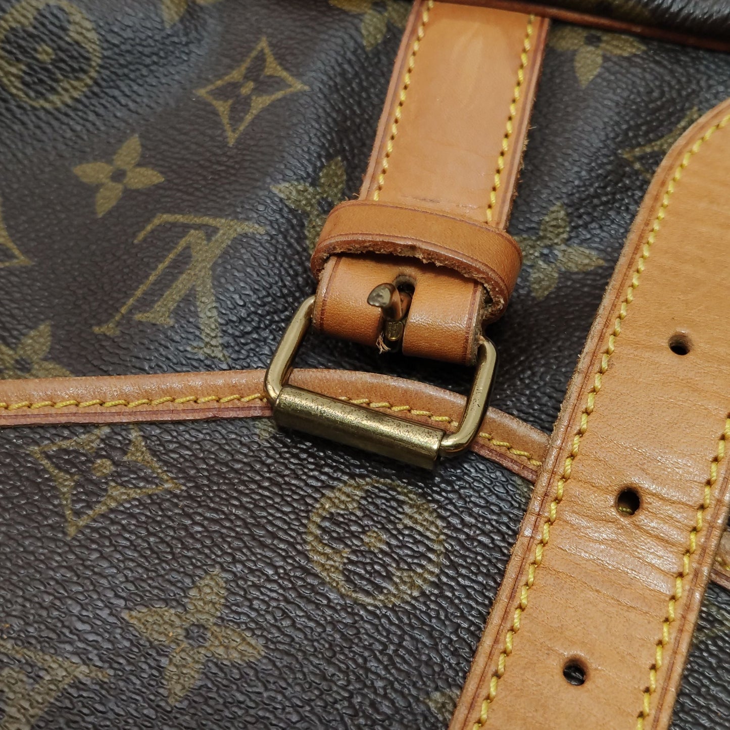 Preloved GLM-Saumur Twins Medium Vegetable Tanned Leather Monogram Print Belt Buckle  Crossbody Bag 047850500396