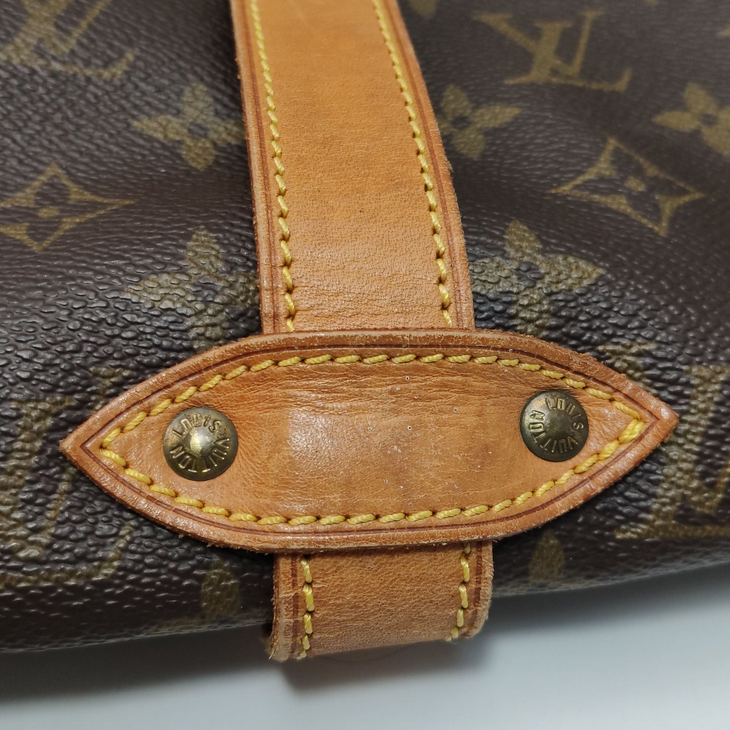 Preloved GLM-Saumur Twins Medium Vegetable Tanned Leather Monogram Print Belt Buckle  Crossbody Bag 047850500396