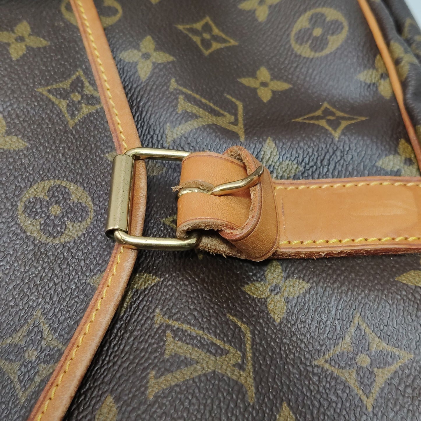 Preloved GLM-Saumur Twins Medium Vegetable Tanned Leather Monogram Print Belt Buckle  Crossbody Bag 047850500396