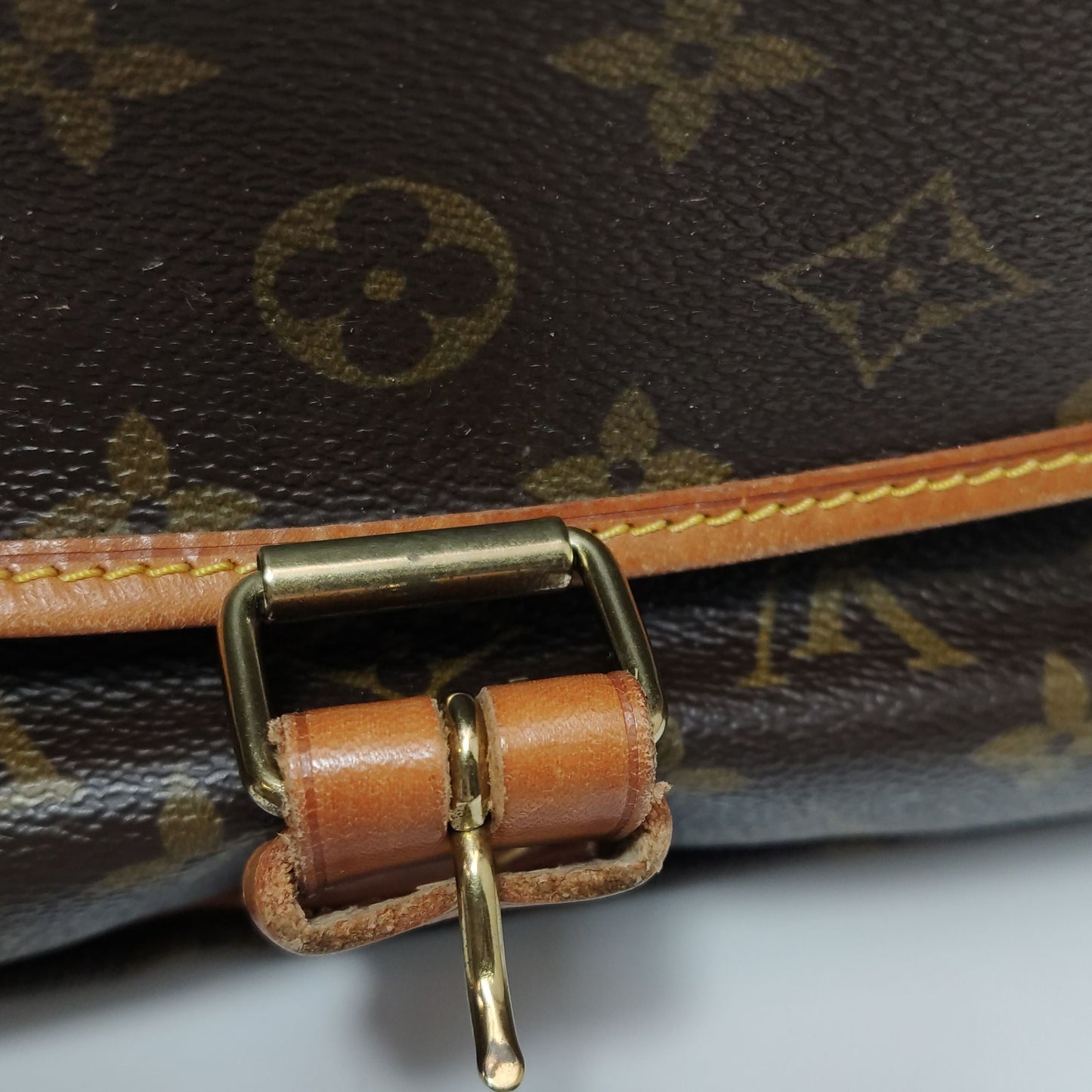 Preloved GLM-Saumur Twins Medium Vegetable Tanned Leather Monogram Print Belt Buckle  Crossbody Bag 047850500396