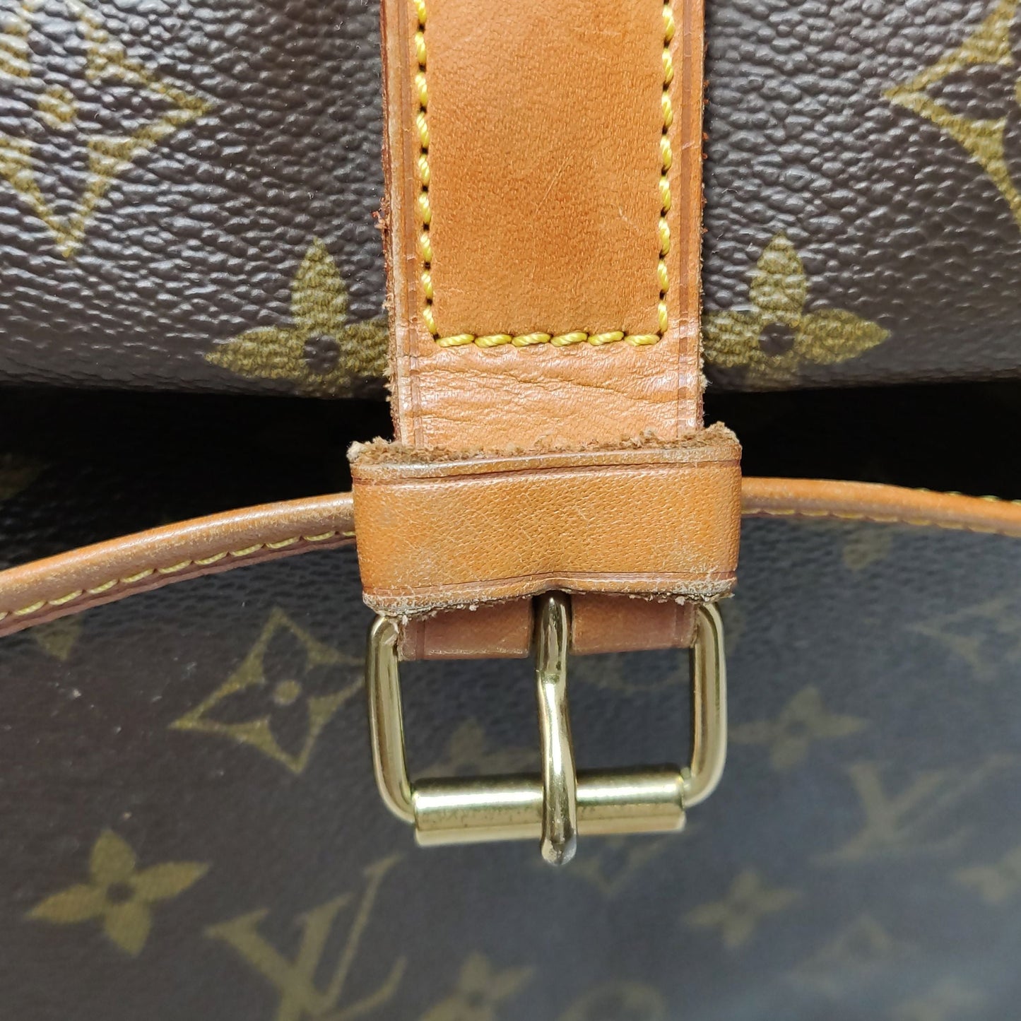 Preloved GLM-Saumur Twins Medium Vegetable Tanned Leather Monogram Print Belt Buckle  Crossbody Bag 047850500396