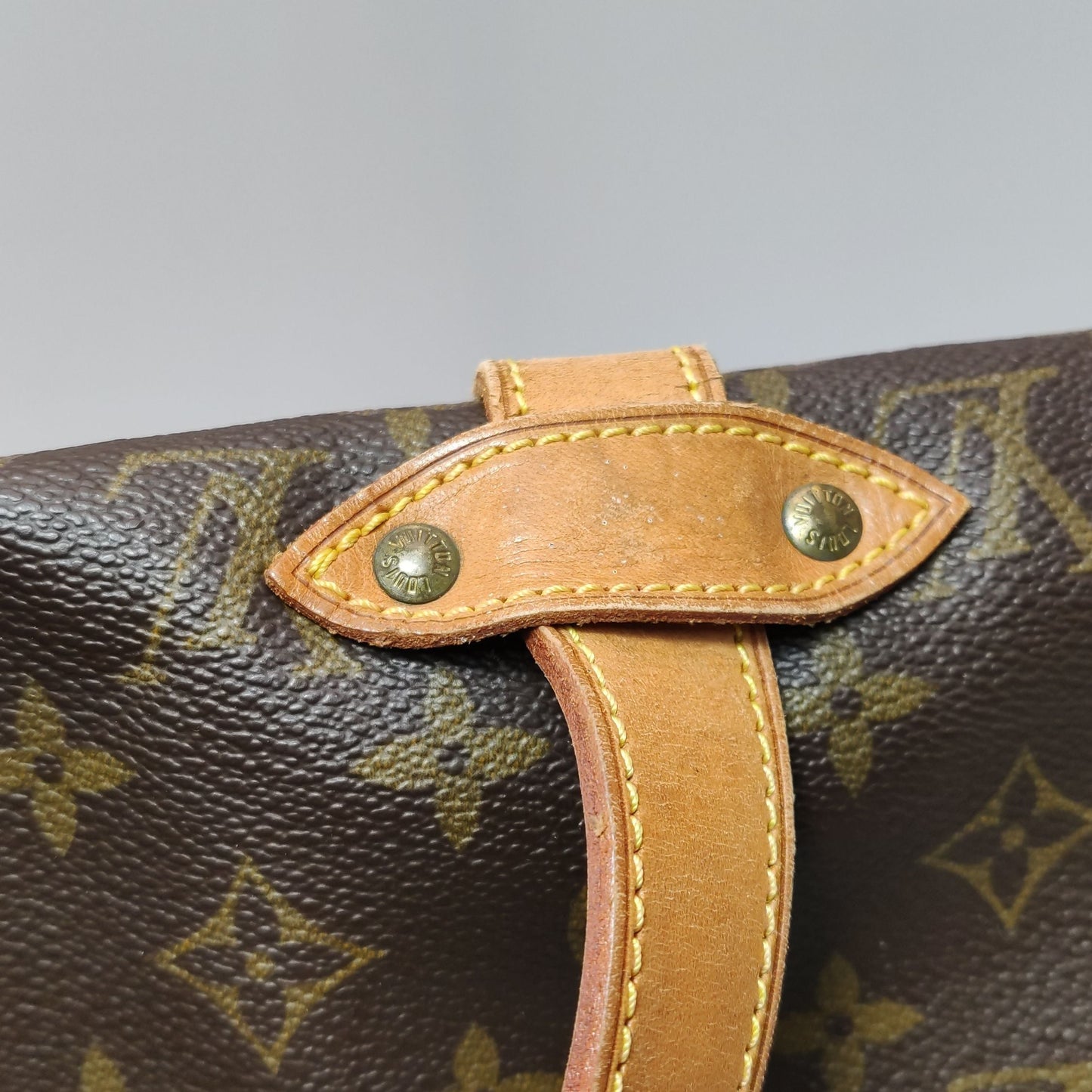 Preloved GLM-Saumur Twins Medium Vegetable Tanned Leather Monogram Print Belt Buckle  Crossbody Bag 047850500396
