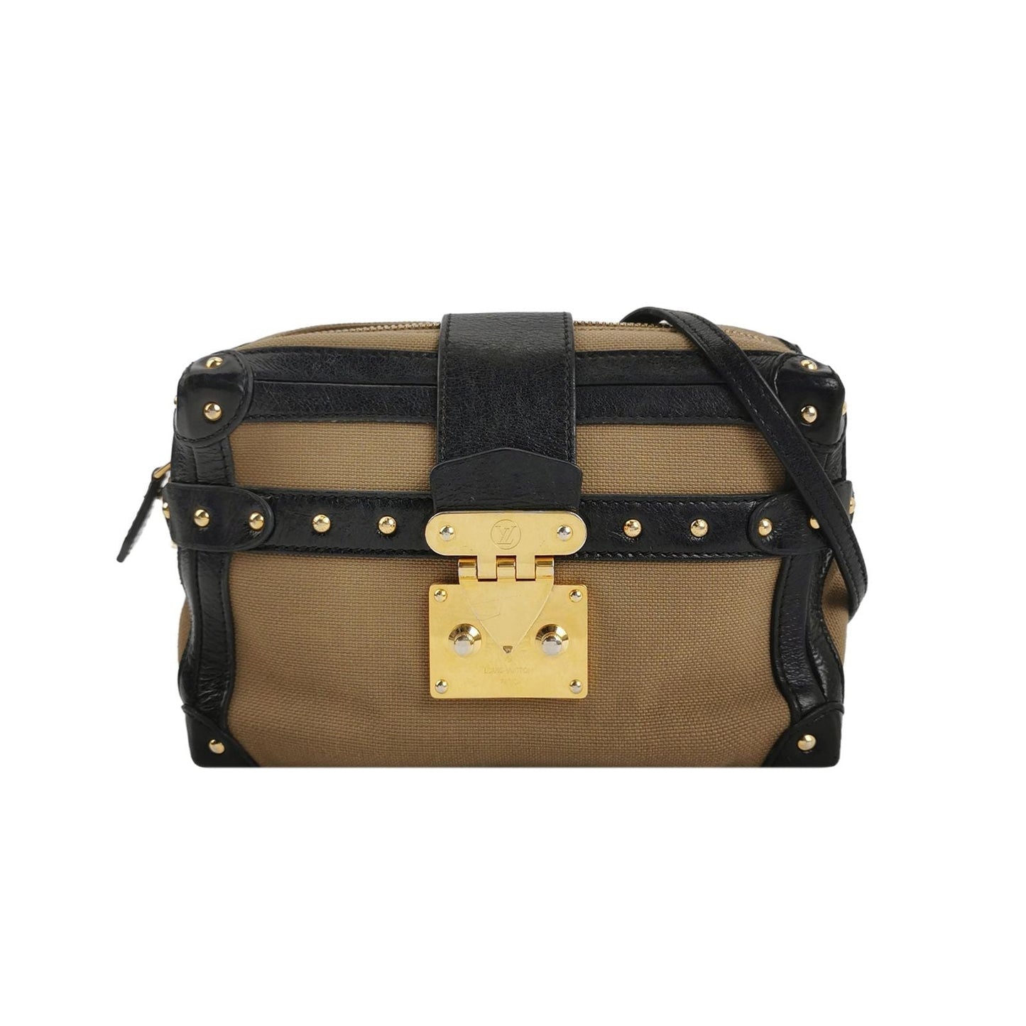 Preloved GLM-Petite Malle Small Box Calfskin Canvas S-lock Crossbody Bag 250329781126109