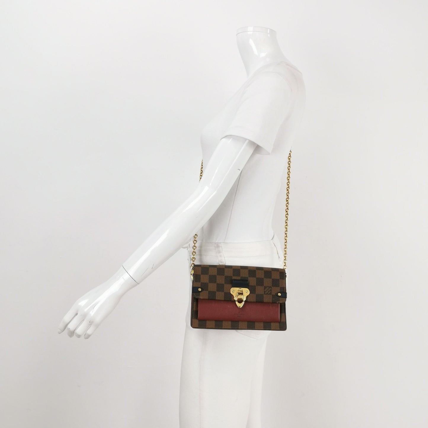 Preloved GLM-Vavin Leather Checkerboard Logo Lock Crossbody Bag 250314781104789