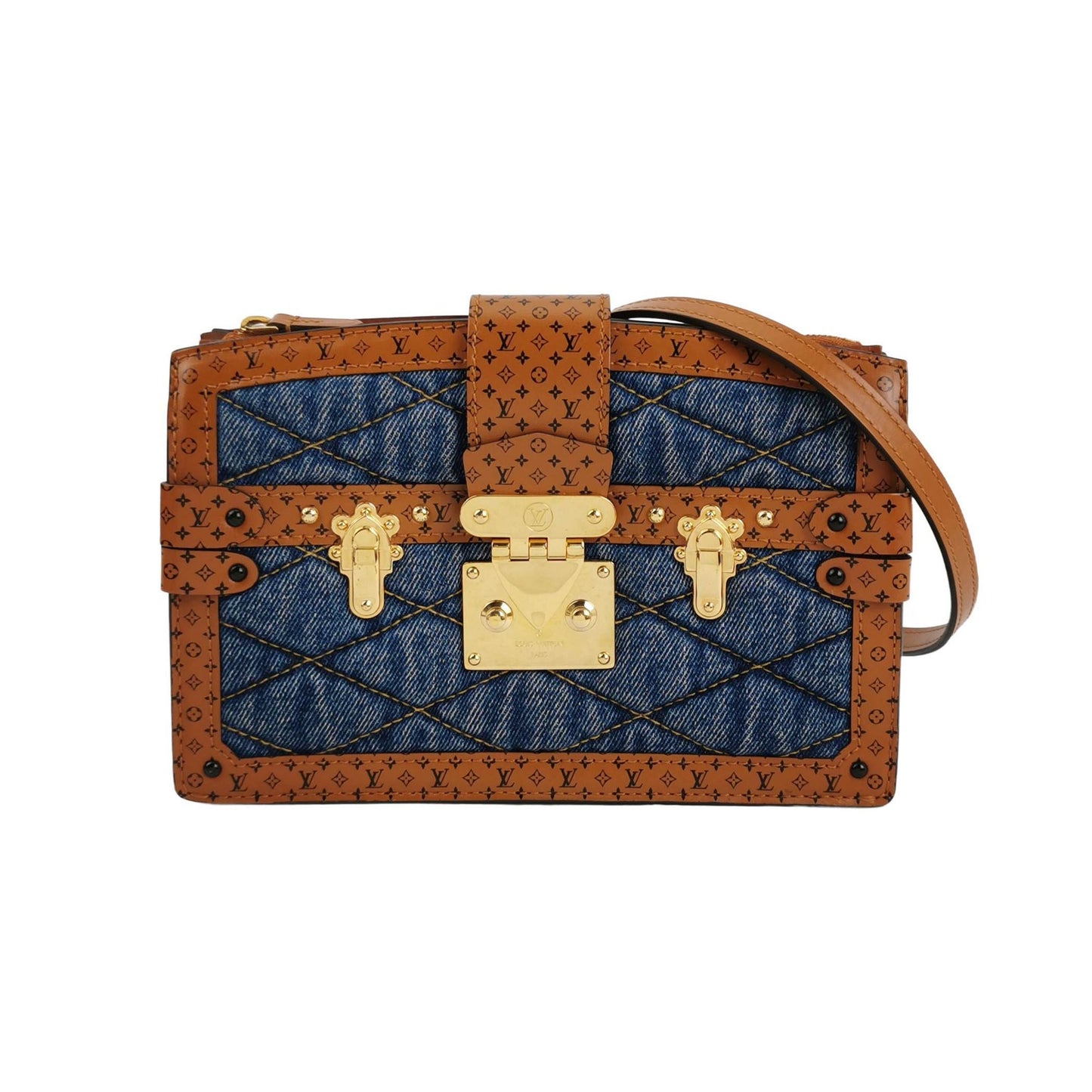 Preloved GLM-Trunk Clutch Soft Calfskin Denim S-lock Crossbody Bag with Chip 250530781215163