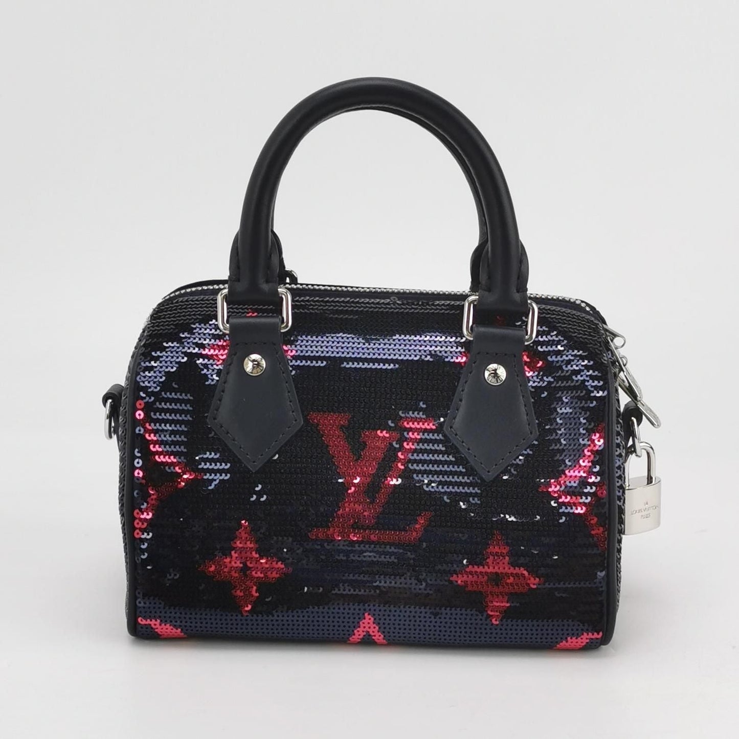 Preloved GLM-Speedy 18 Leather Sequins Logo Crossbody Bag Microchip 250528781211497