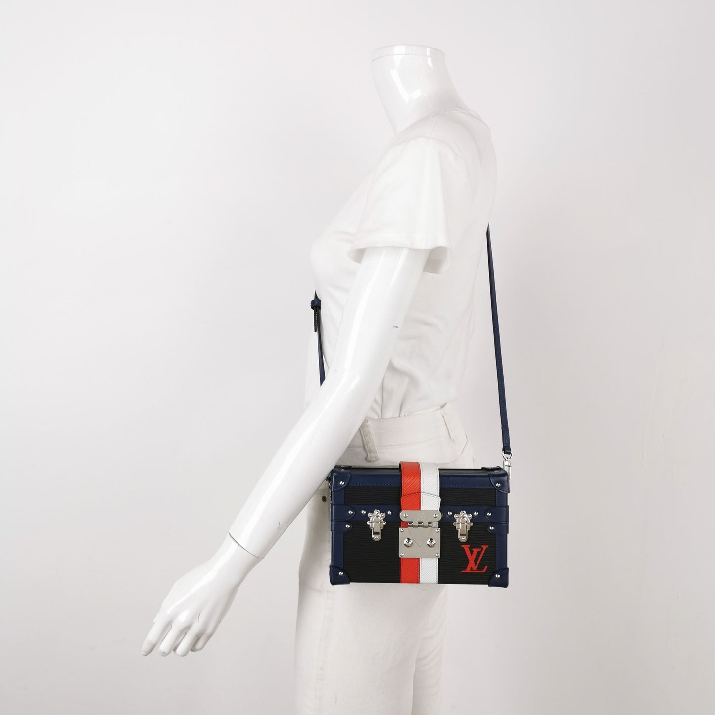 Preloved GLM-Petite Malle Small Box Calfskin Water Wave Pattern Color Block S-lock Lock Crossbody Bag 250508781183243