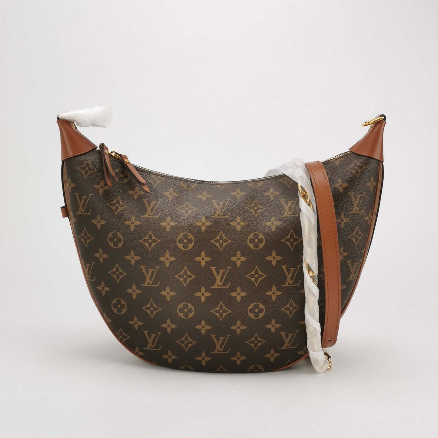 Preloved GLM-Loop Hobo Leather Monogram Print Crossbody Bag with Chip 250416781151343