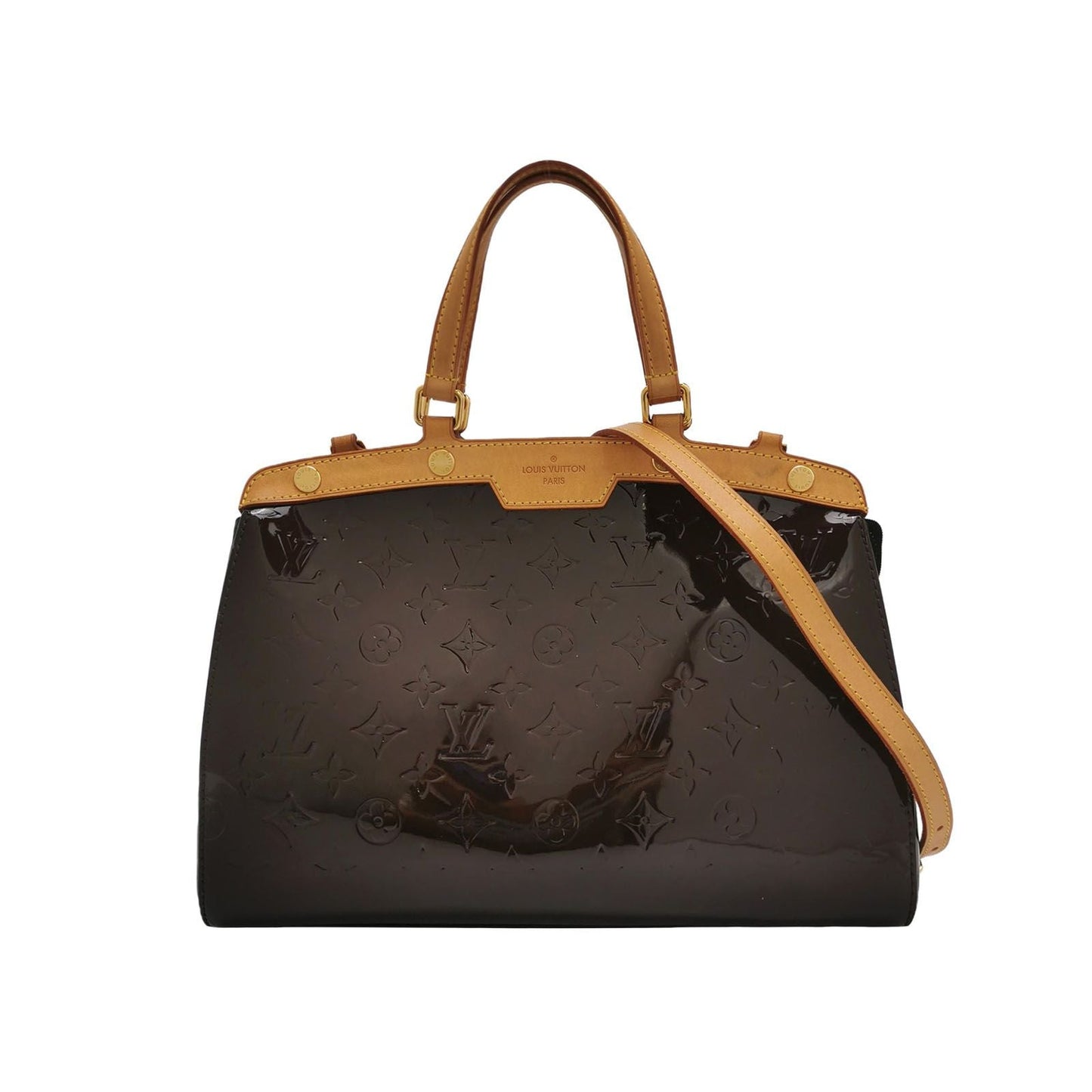 Preloved GLM-Brea Doctor Bag Medium in Vegetable-Tanned Leather and Patent Leather with Monogram Embossing and Rivet Decor 250604781222527