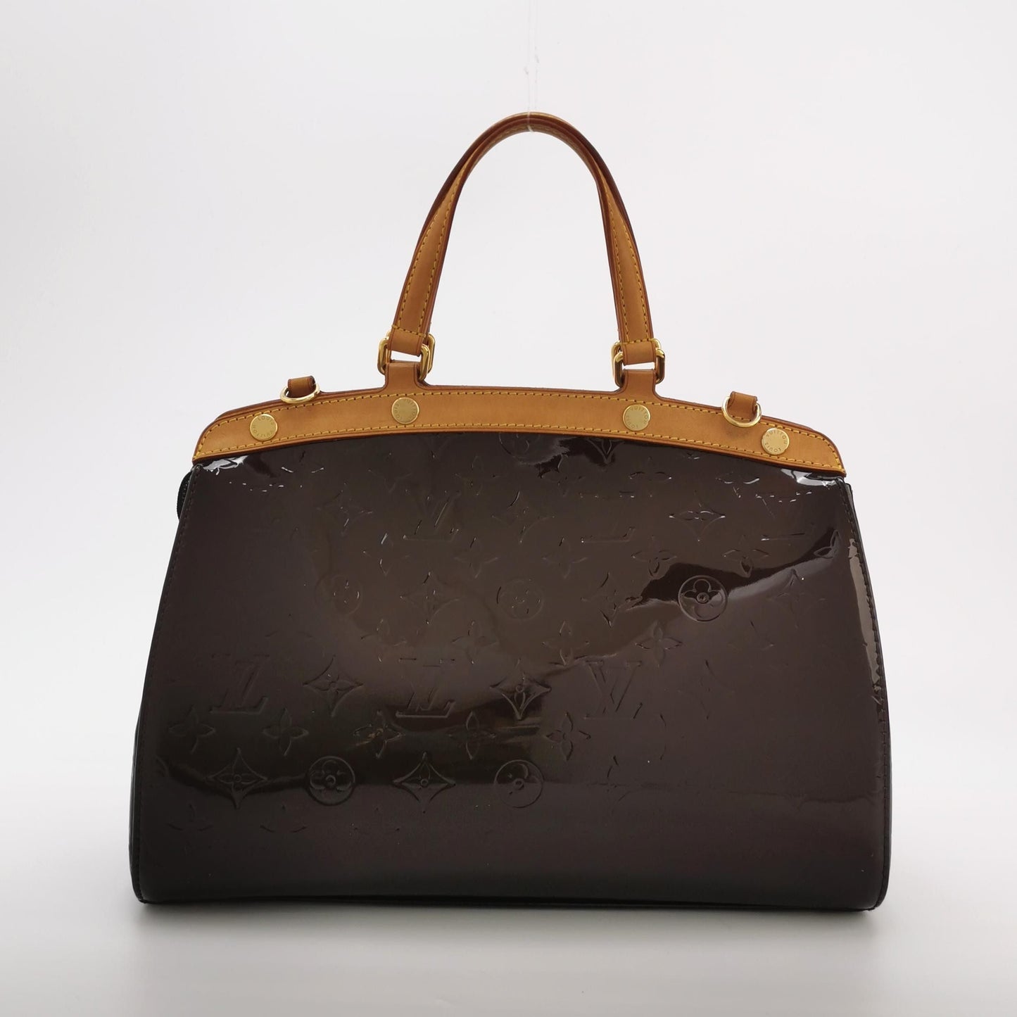 Preloved GLM-Brea Doctor Bag Medium in Vegetable-Tanned Leather and Patent Leather with Monogram Embossing and Rivet Decor 250604781222527