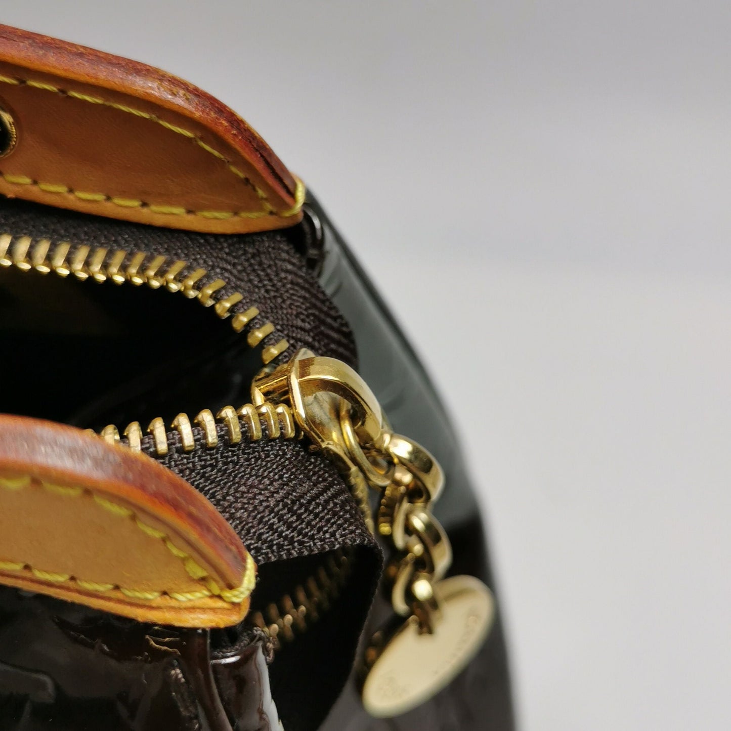 Preloved GLM-Brea Doctor Bag Medium in Vegetable-Tanned Leather and Patent Leather with Monogram Embossing and Rivet Decor 250604781222527