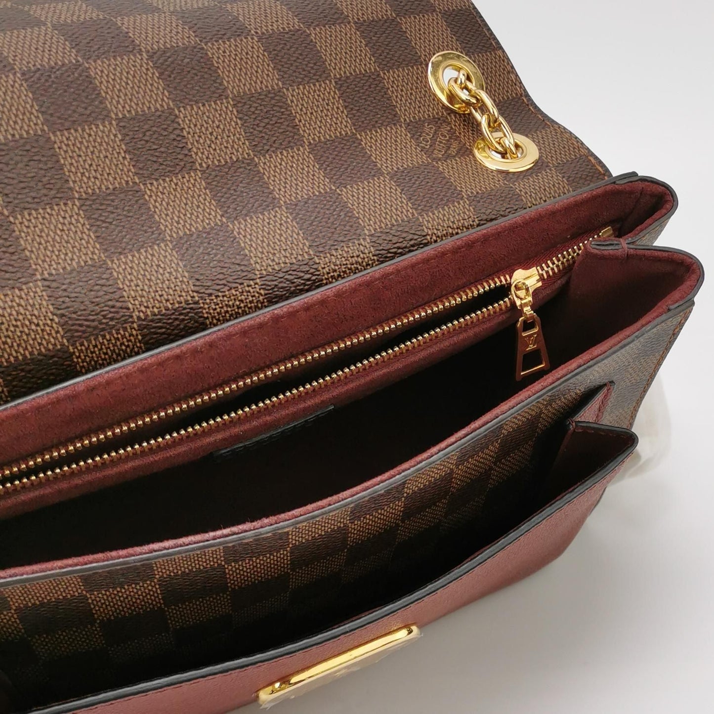 Preloved GLM-Vavin Small Leather Checkerboard Lock Shoulder Bag 250603781220810