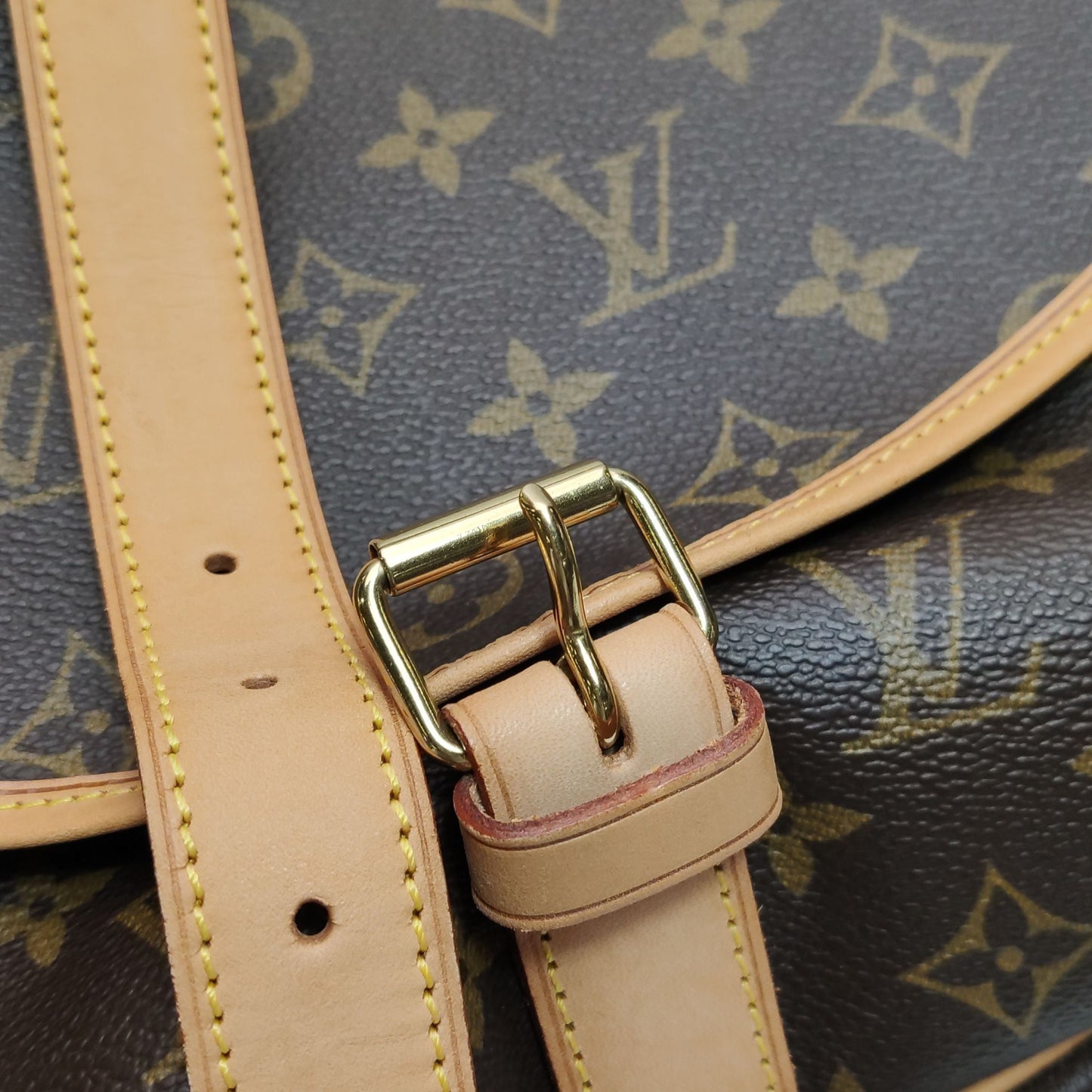 Preloved GLM-Saumur Twins Medium Vegetable Tanned Leather Monogram Print Belt Buckle Crossbody Shoulder Bag 250604781221529