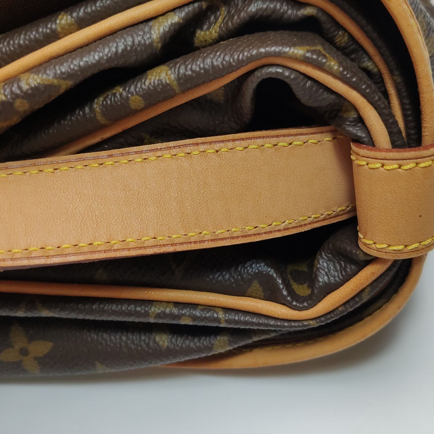 Preloved GLM-Saumur Twins Medium Vegetable Tanned Leather Monogram Print Belt Buckle Crossbody Shoulder Bag 250604781221529