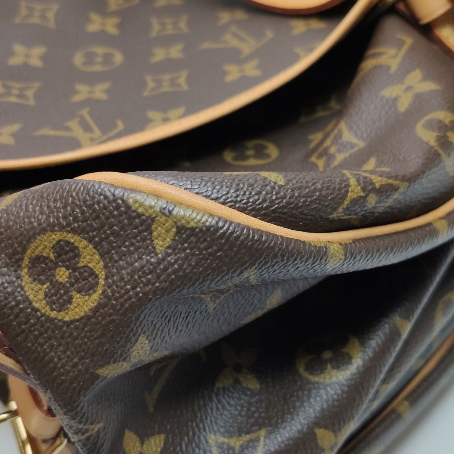 Preloved GLM-Saumur Twins Medium Vegetable Tanned Leather Monogram Print Belt Buckle Crossbody Shoulder Bag 250604781221529