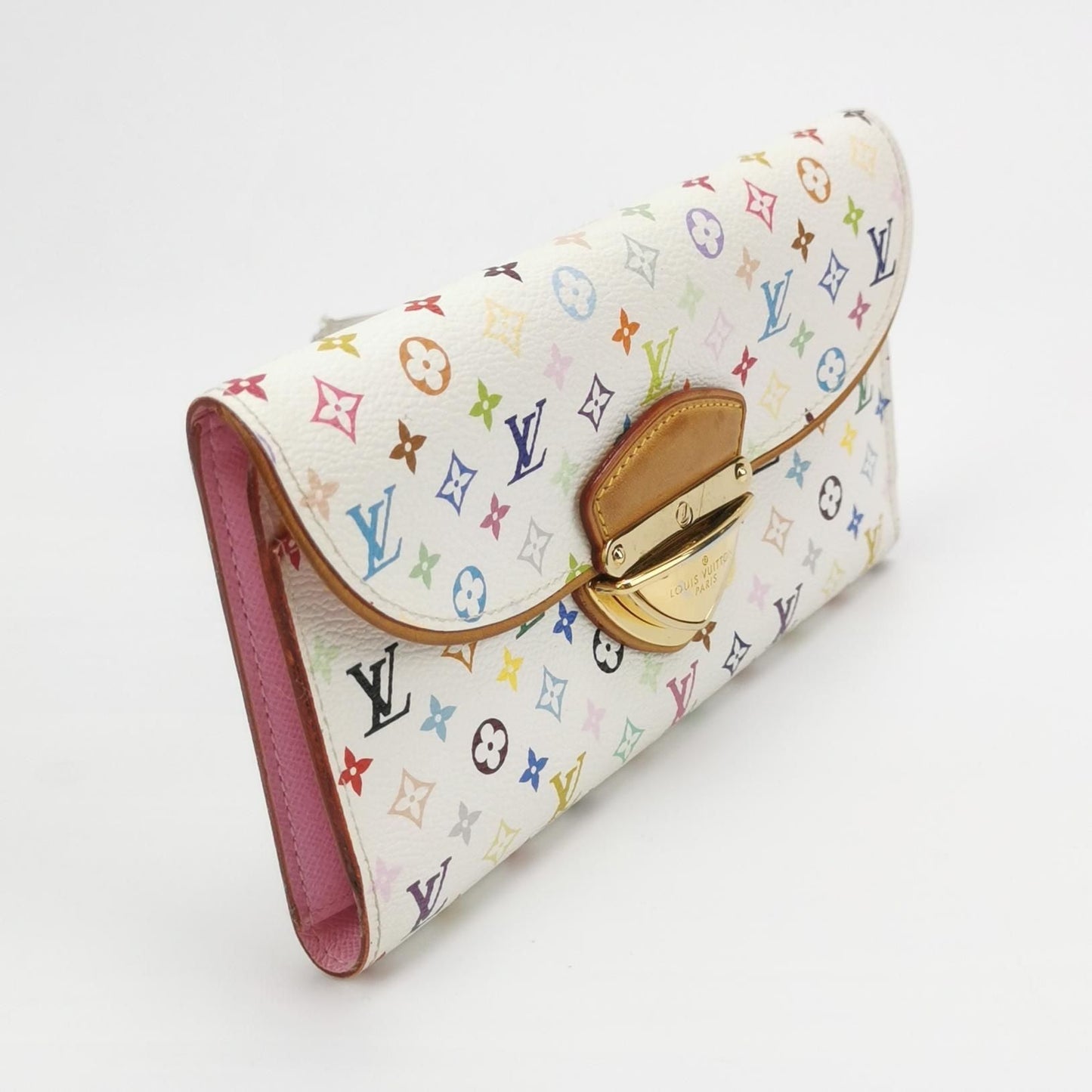 Preloved GLM-Eugenie White Multicolor Leather Clutch with Metal Buckle 250521781201382