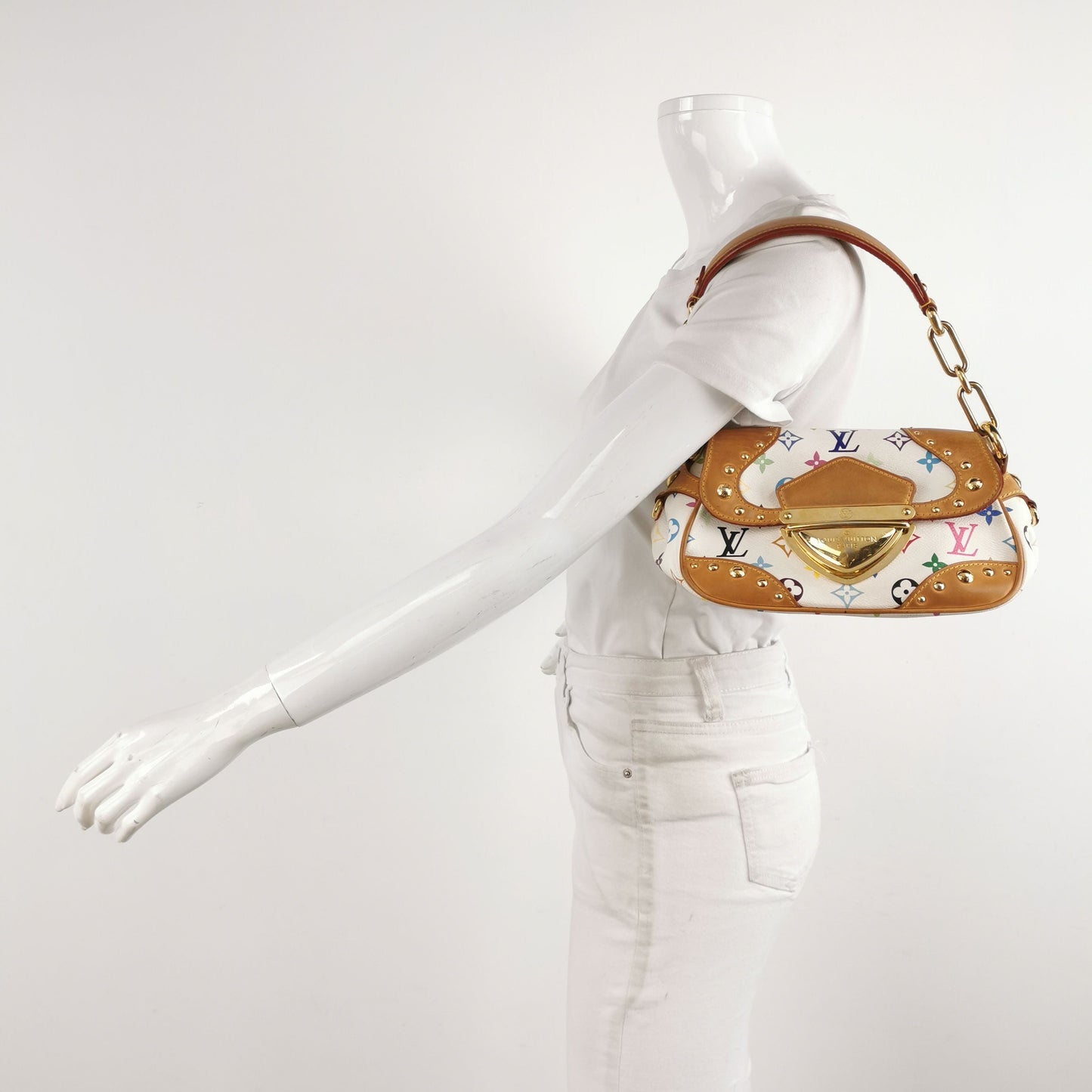 Preloved GLM-Marilyn White Multicolor Flap Bag Shoulder Bag Handbag 067850600088